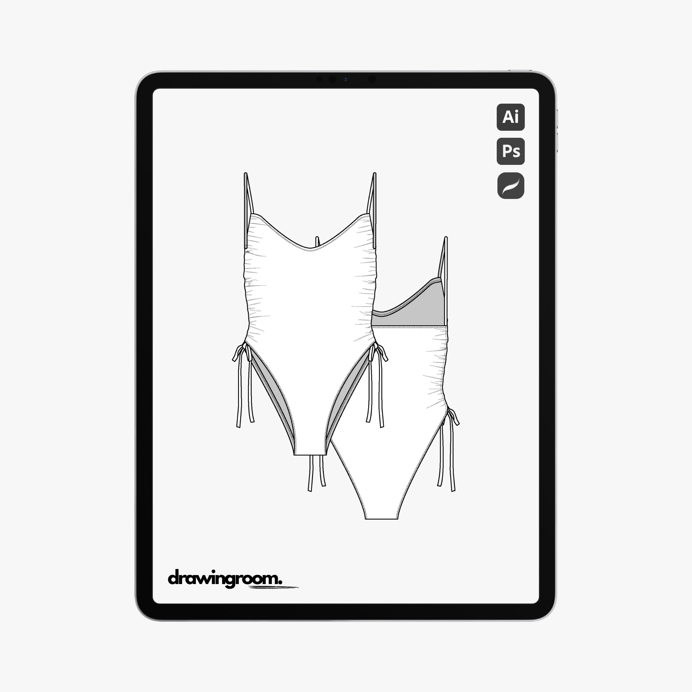 Side Seam Tie One Piece Swim Suit - Flat Mockup Vector