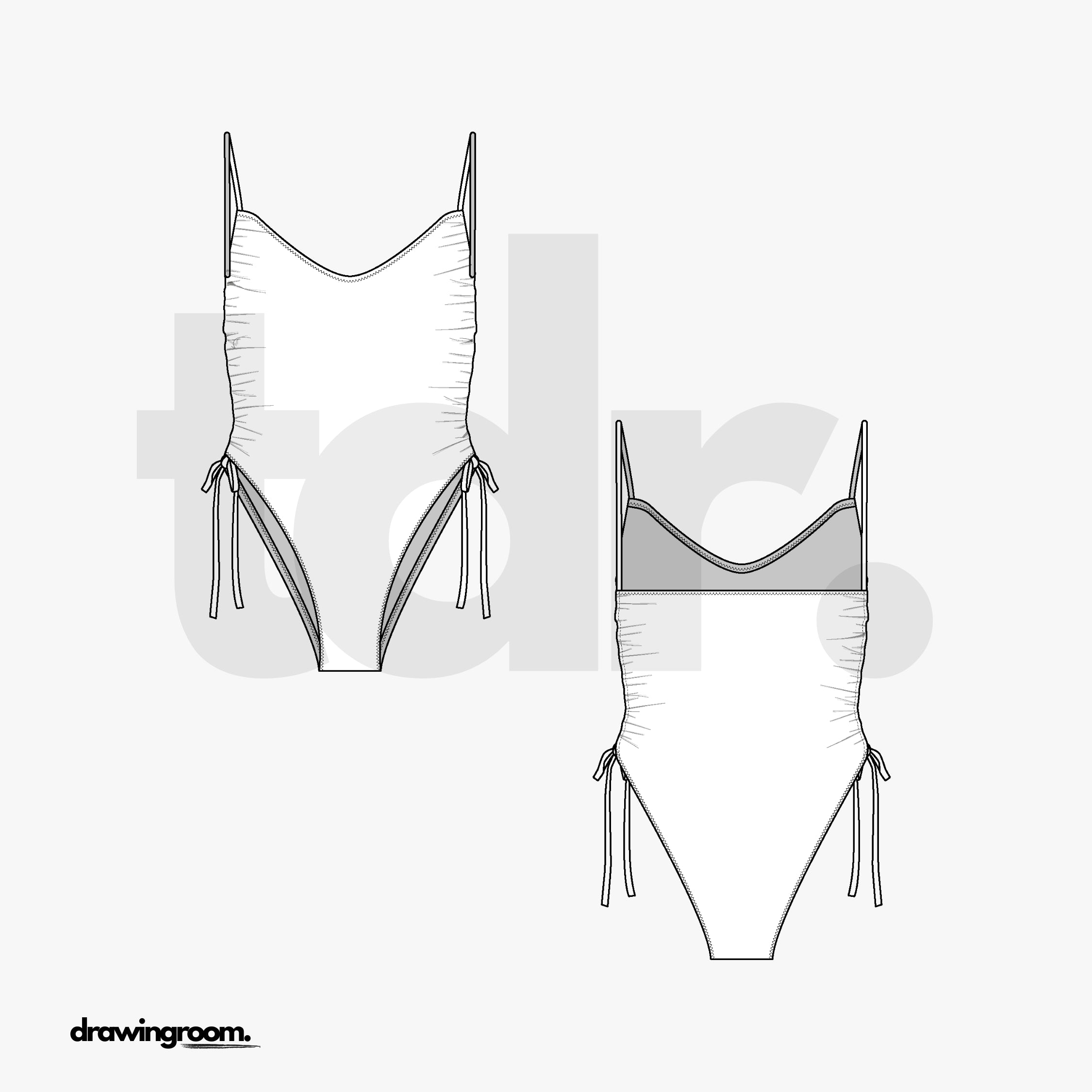 Side Seam Tie One Piece Swim Suit - Flat Mockup Vector