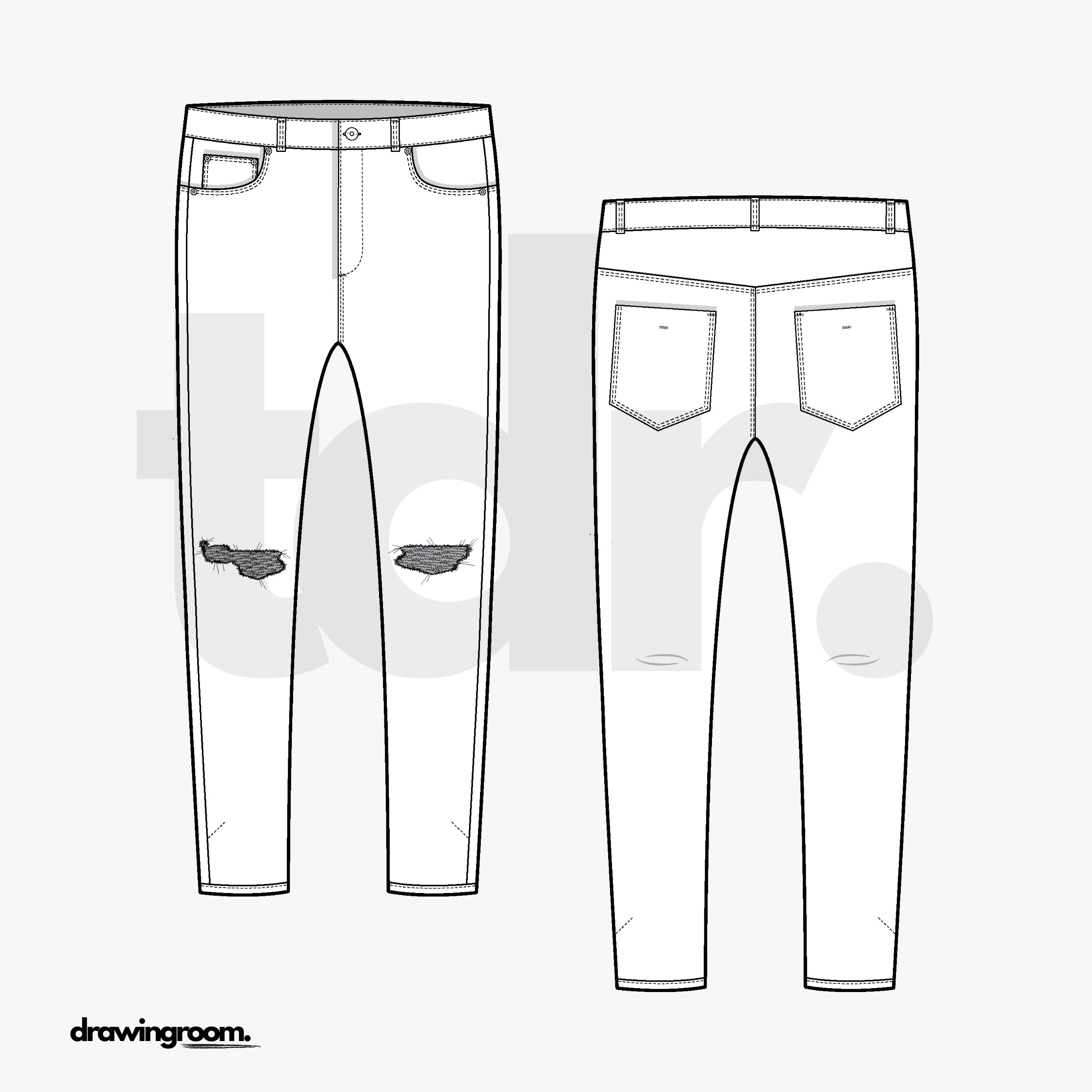 Skinny Fit Distressed Jeans - Flat Mockup Vector