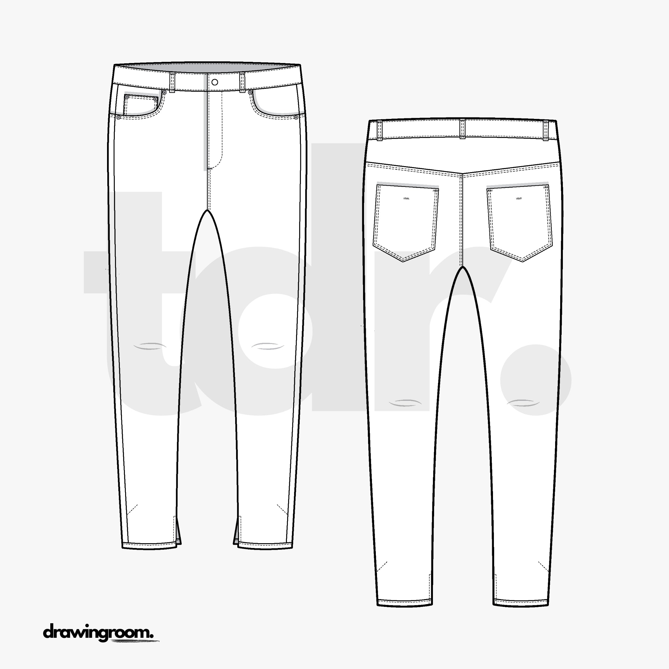 Skinny Fit Jeans With Hem Inseam Slit - Flat Mockup Vector