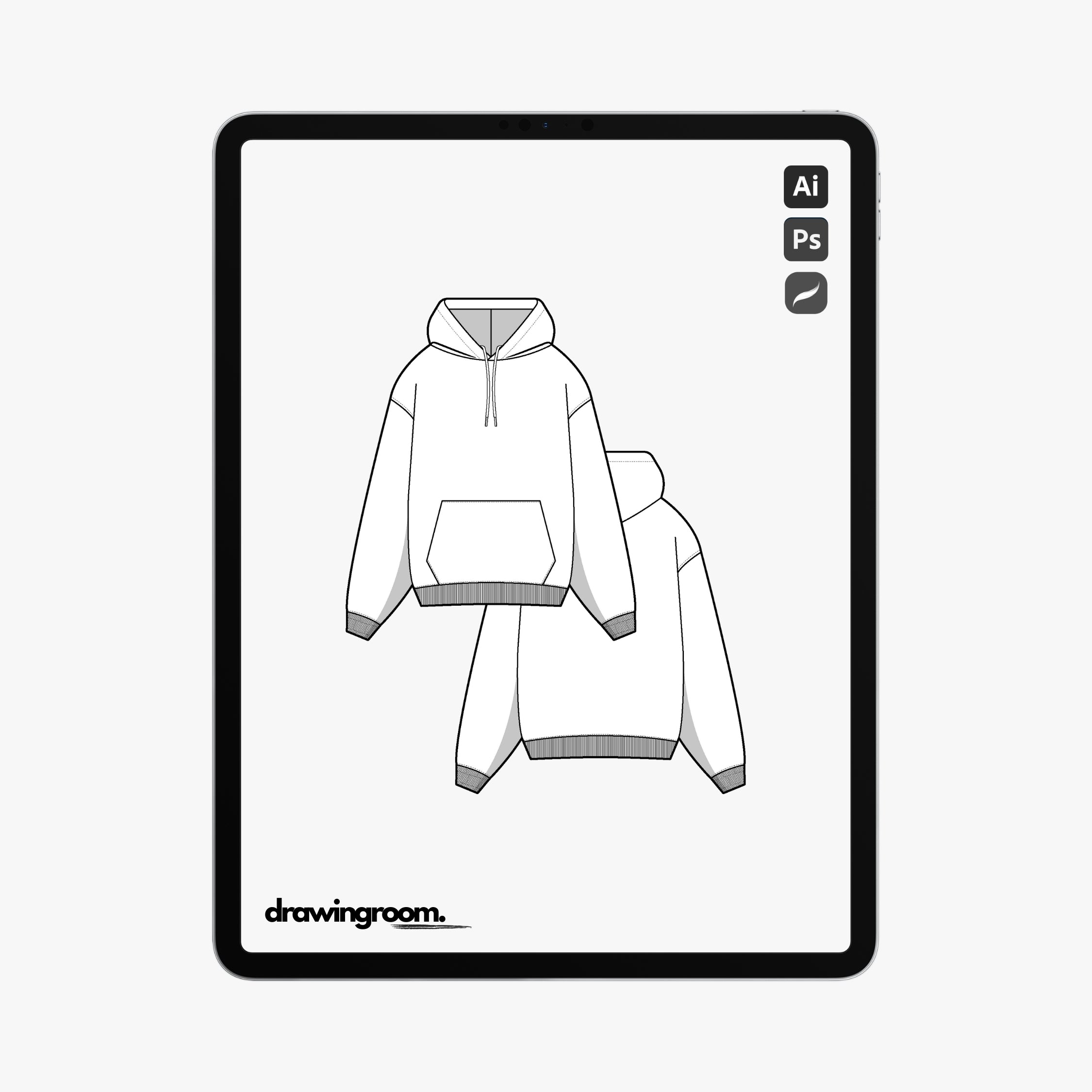 Slight Cropped Slim Fit Pullover Hoodie with Pouch Pocket - Flat Mockup Vector