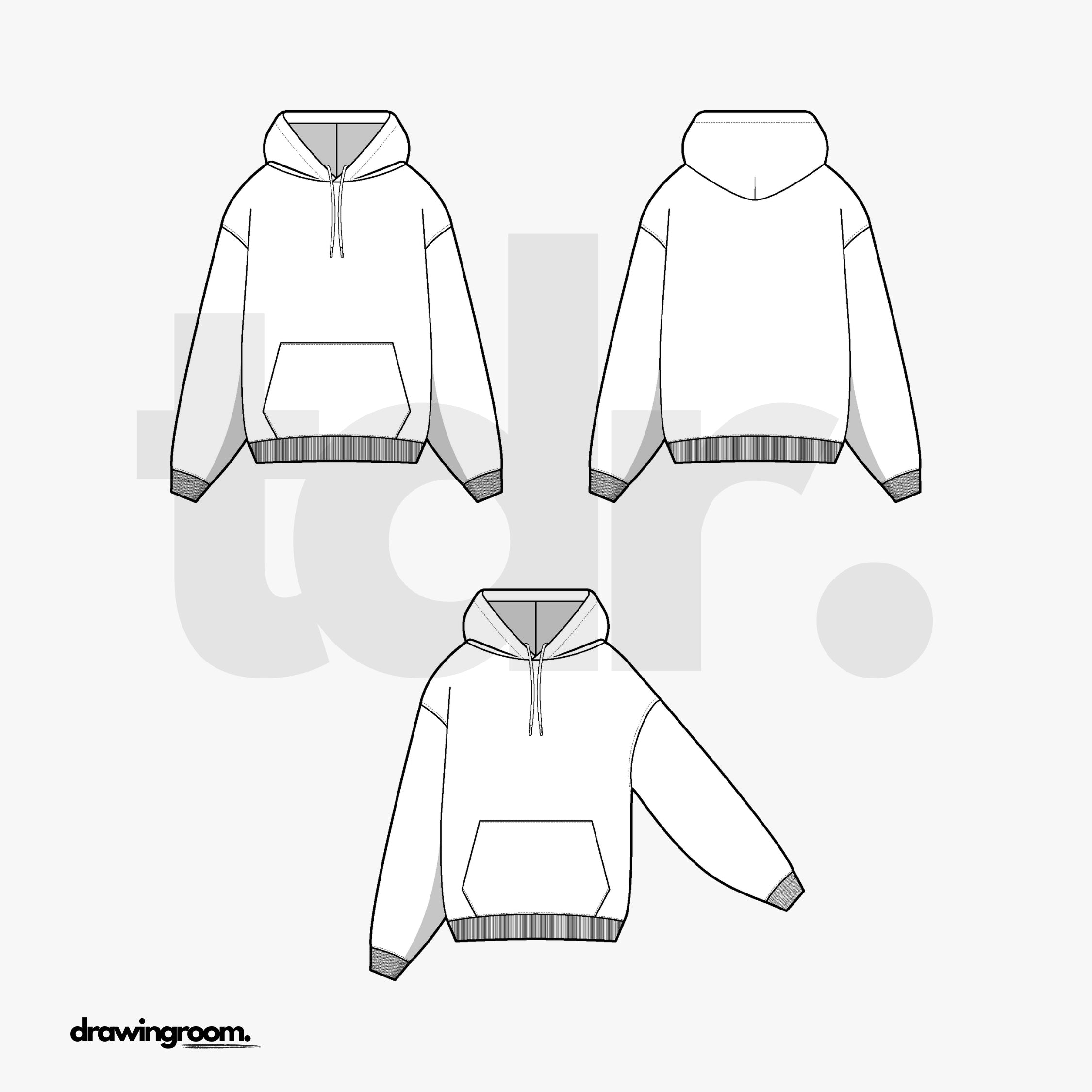 Slight Cropped Slim Fit Pullover Hoodie with Pouch Pocket - Flat Mockup Vector