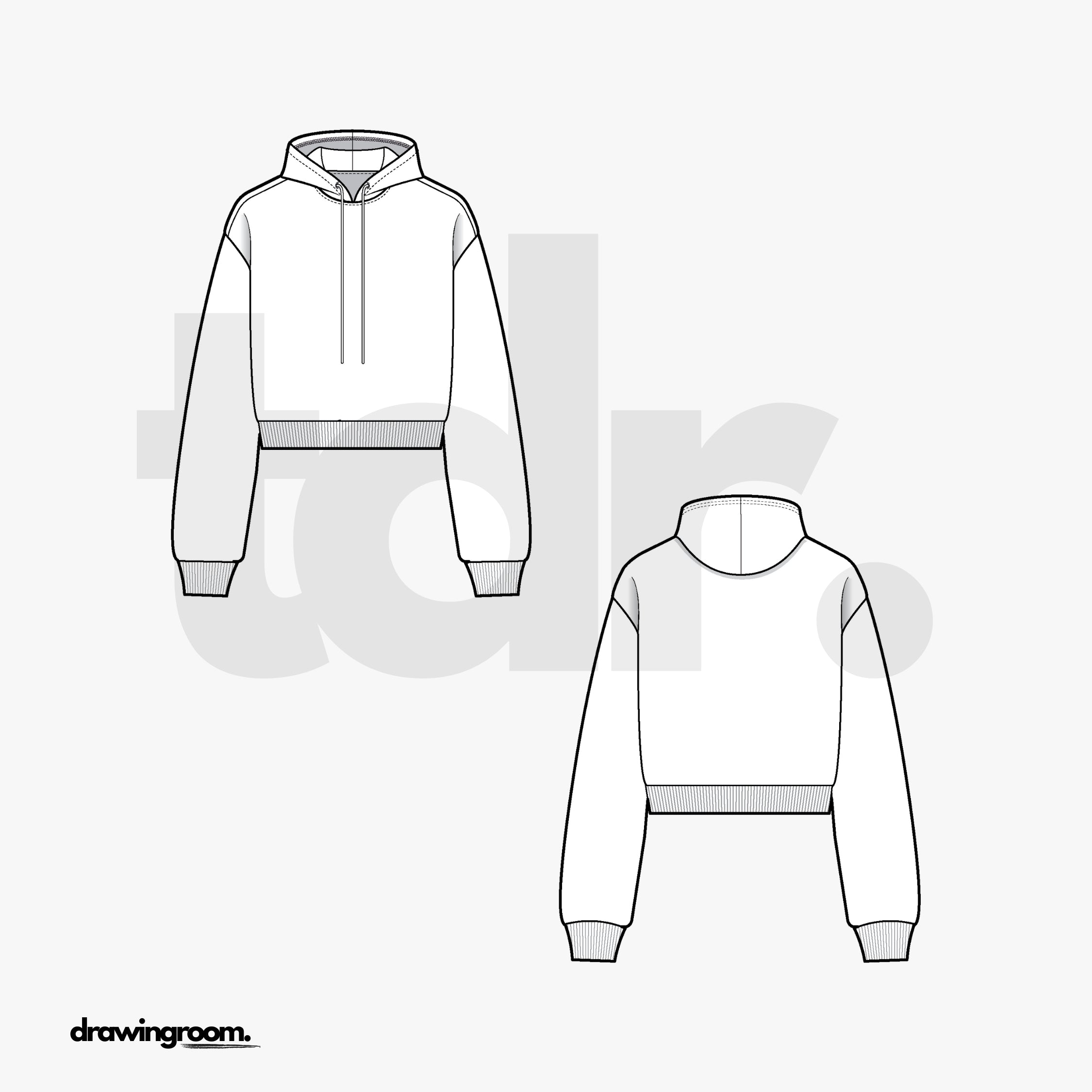 Slim Cropped Pullover Hoodie with Drawstring - Flat Mockup Vector