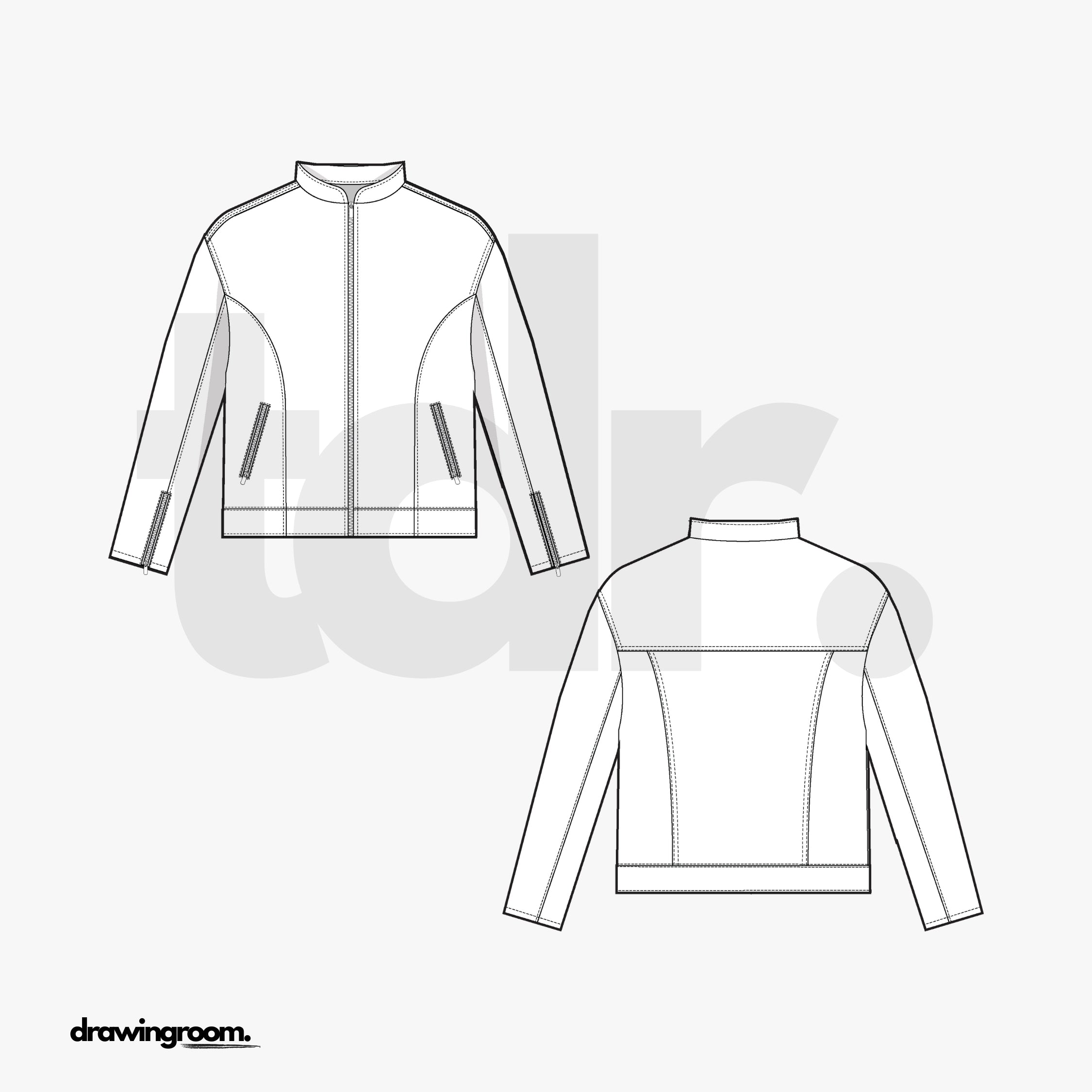 Slim Fit Biker Jacket with Zip Pockets - Flat Mockup Vector