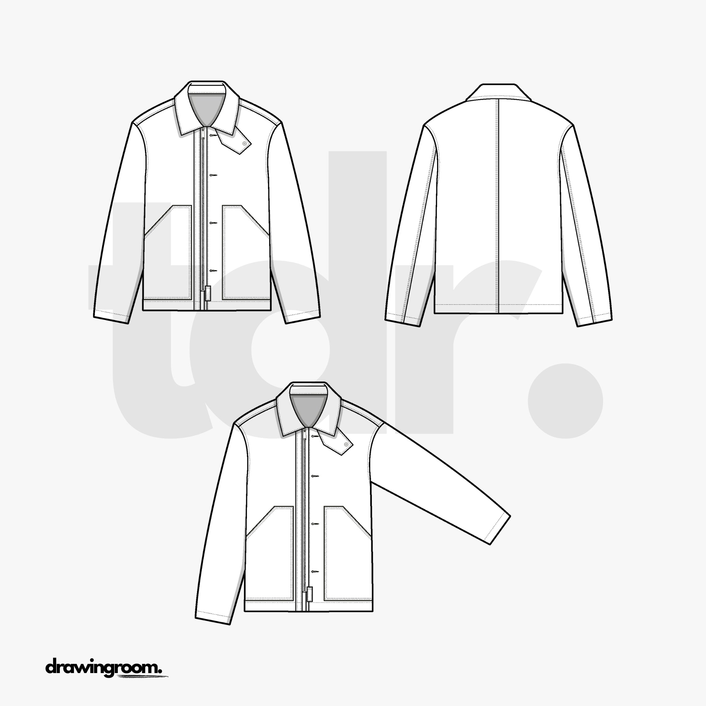 Slim Fit Button Up Workwear Jacket - Flat Mockup Vector