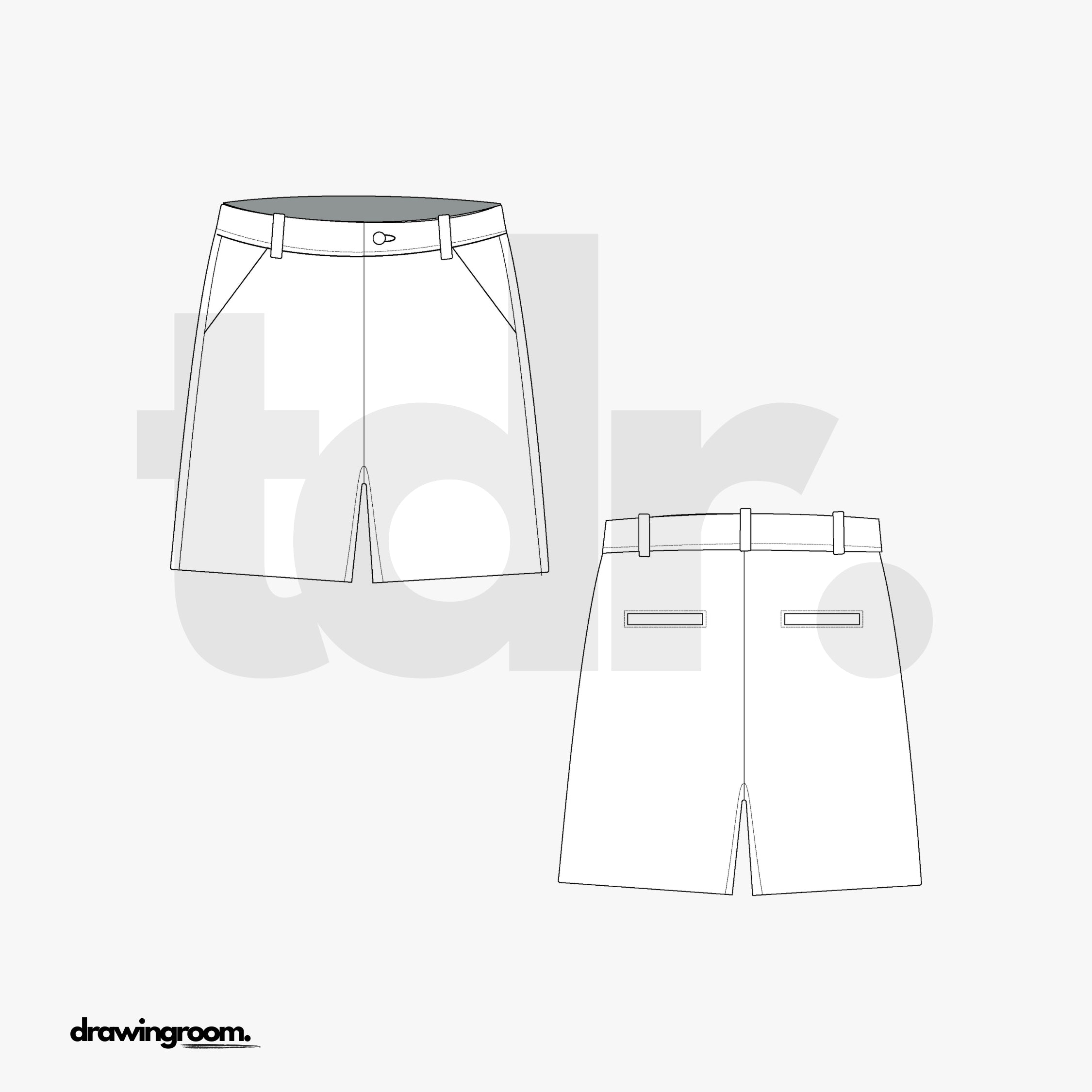 Slim Fit Casual Shorts with Slash Pocket and Back Welt Pockets - Flat Mockup Vector