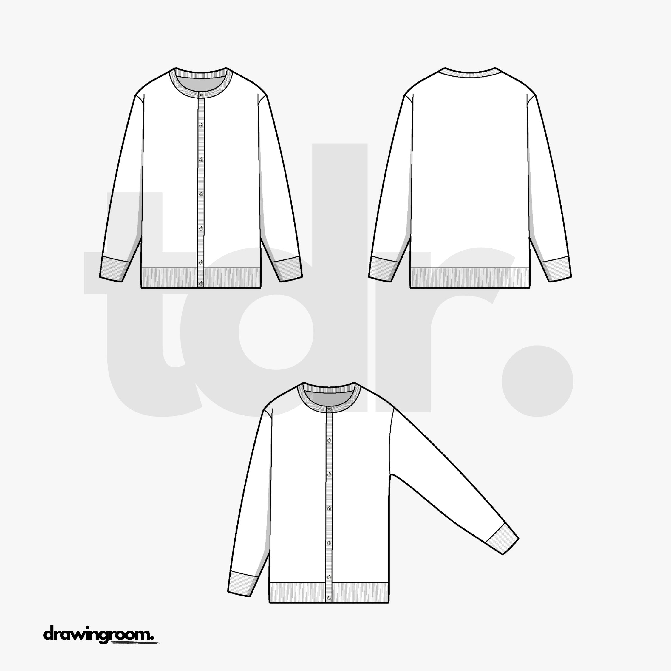 Slim Fit Crewneck Button Up Cardigan - Flat Mockup Vector