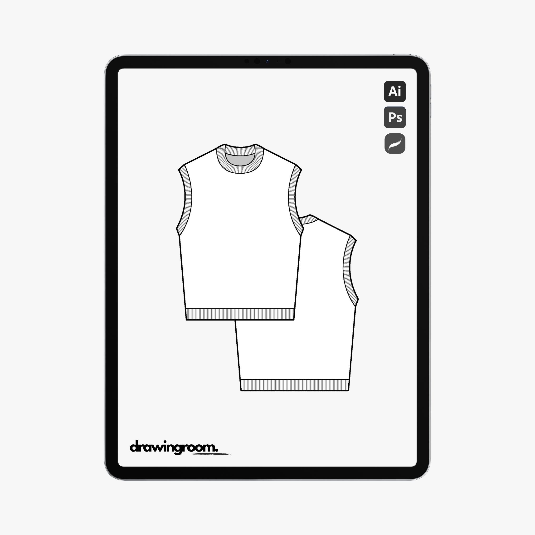 Slim Fit Crewneck Sleeveless Shirt with Ribbed Neck, Armholes and Hem - Flat Mockup Vector