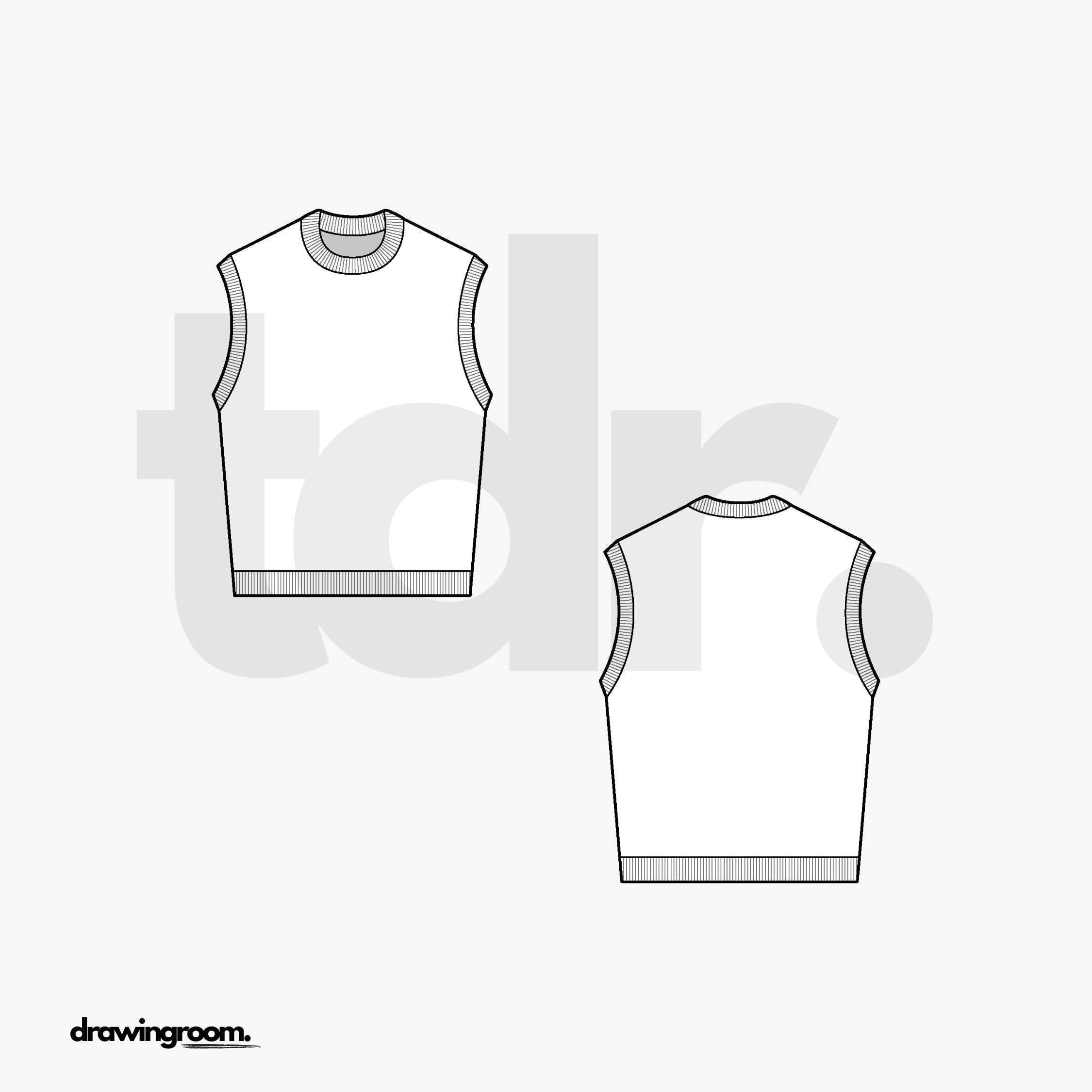 Slim Fit Crewneck Sleeveless Shirt with Ribbed Neck, Armholes and Hem - Flat Mockup Vector