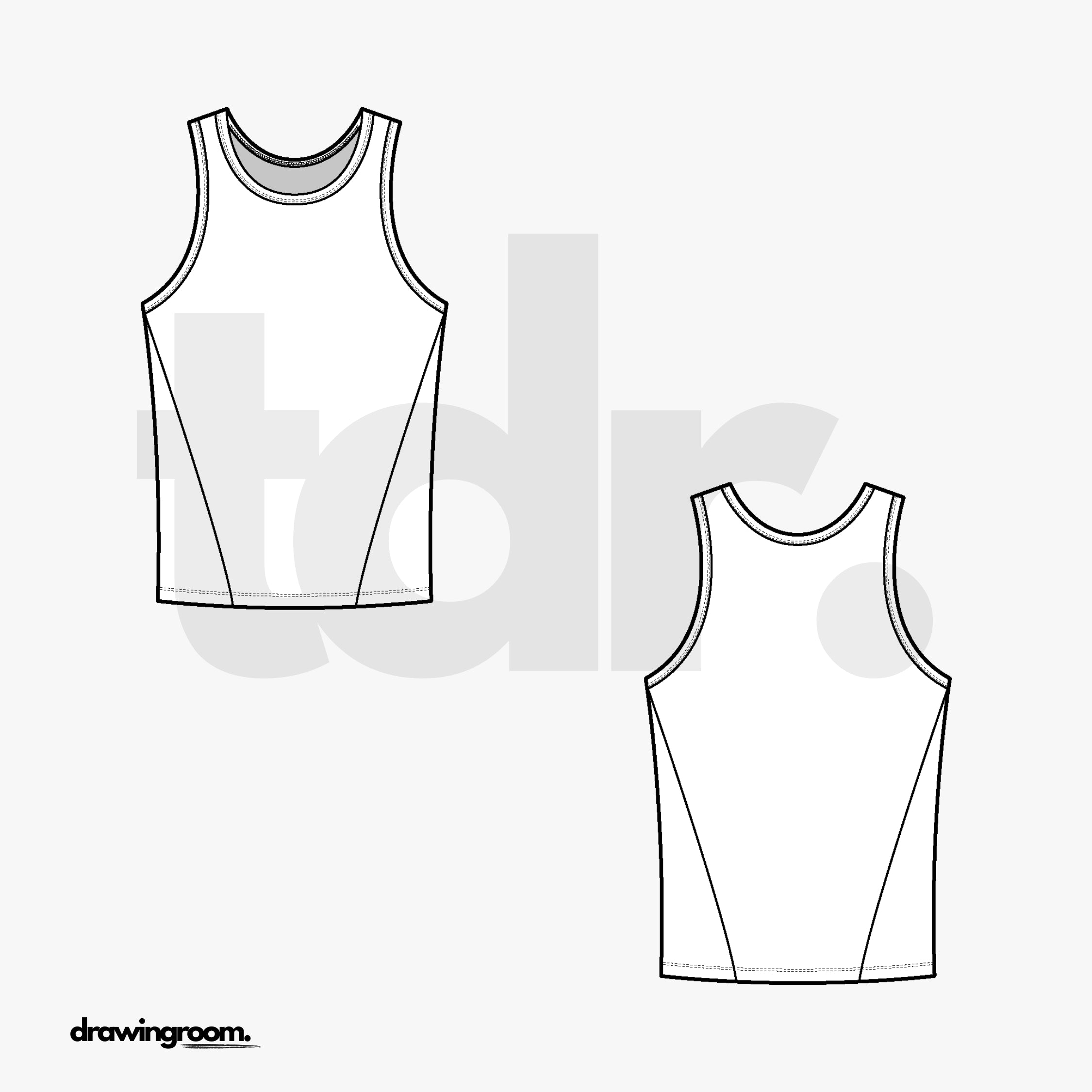 Slim Fit Crewneck Tank with Side Cut and Sew Details - Flat Mockup Vector