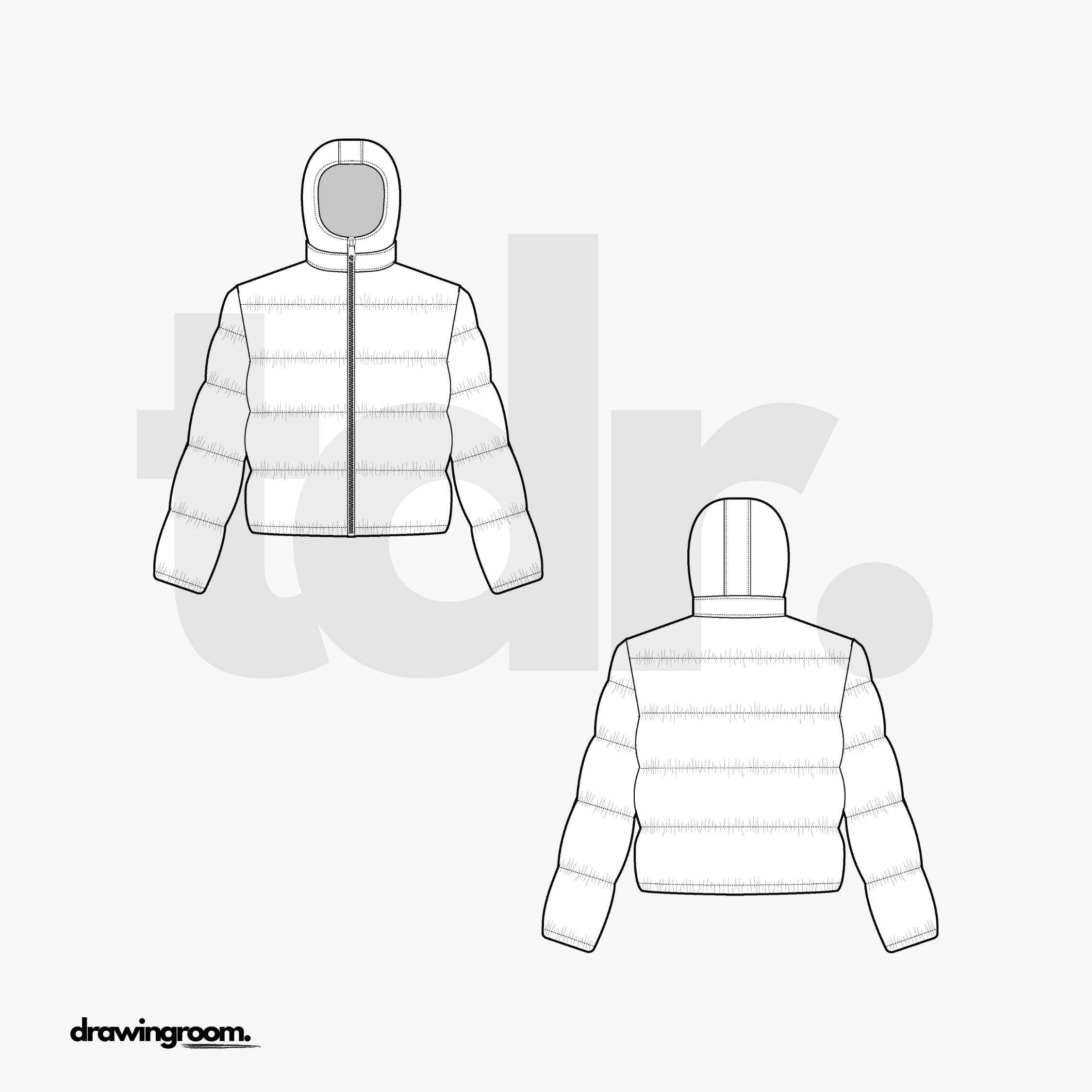 Slim Fit Cropped Hooded Puffer Jacket - Flat Mockup Vector