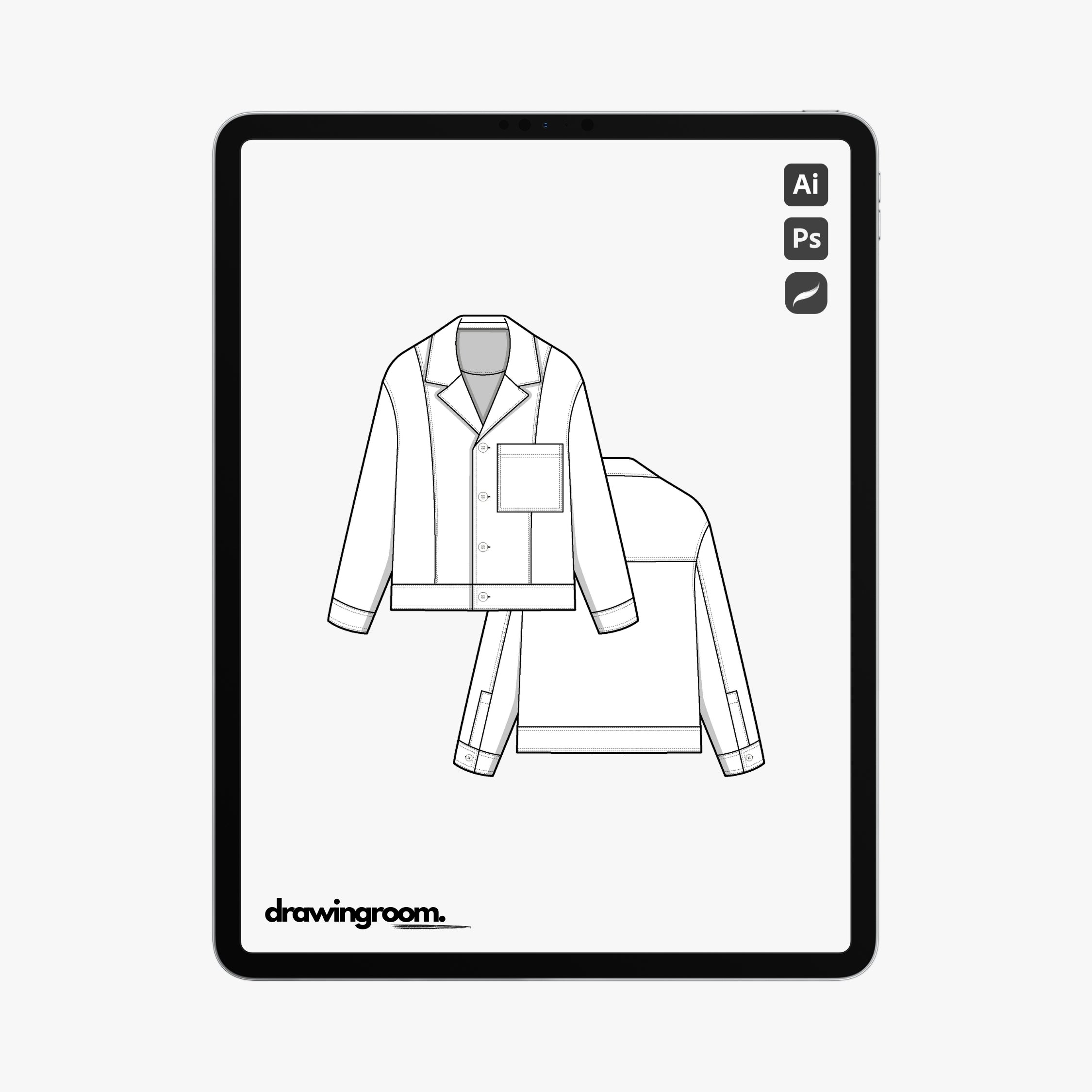 Slim Fit Cropped Jacket with Princess Seam Cut and Sew - Flat Mockup Vector