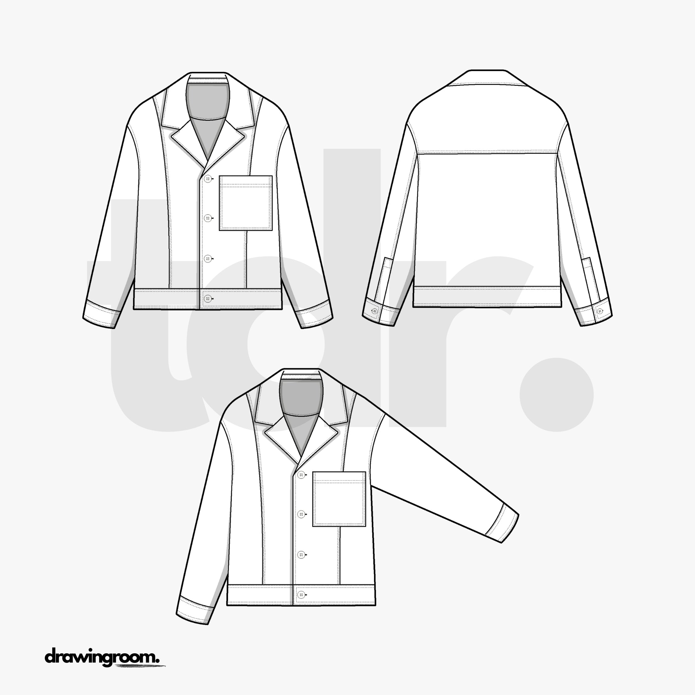 Slim Fit Cropped Jacket with Princess Seam Cut and Sew - Flat Mockup Vector