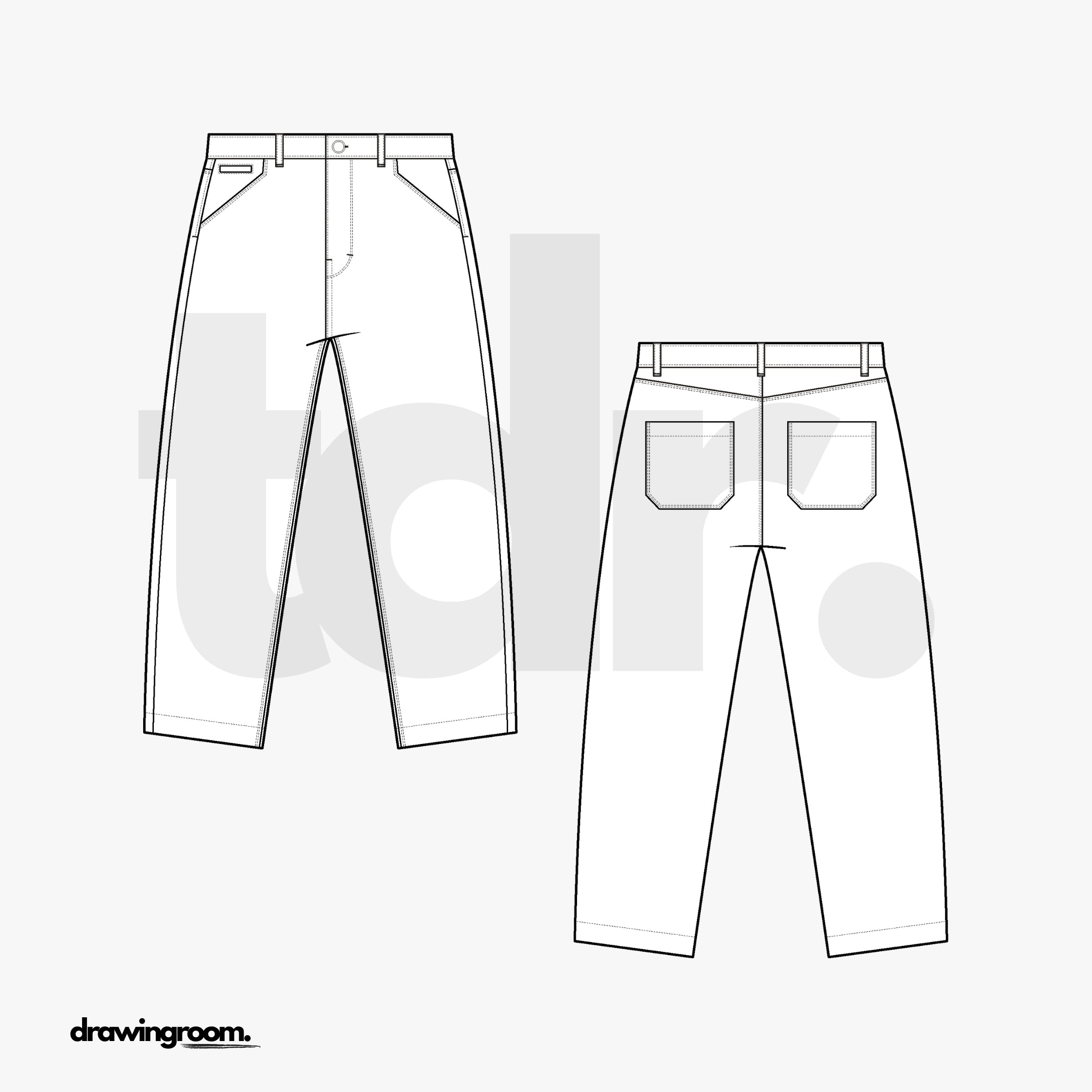 Slim Fit Cropped Jeans with Straight Slash Pockets - Flat Mockup Vector