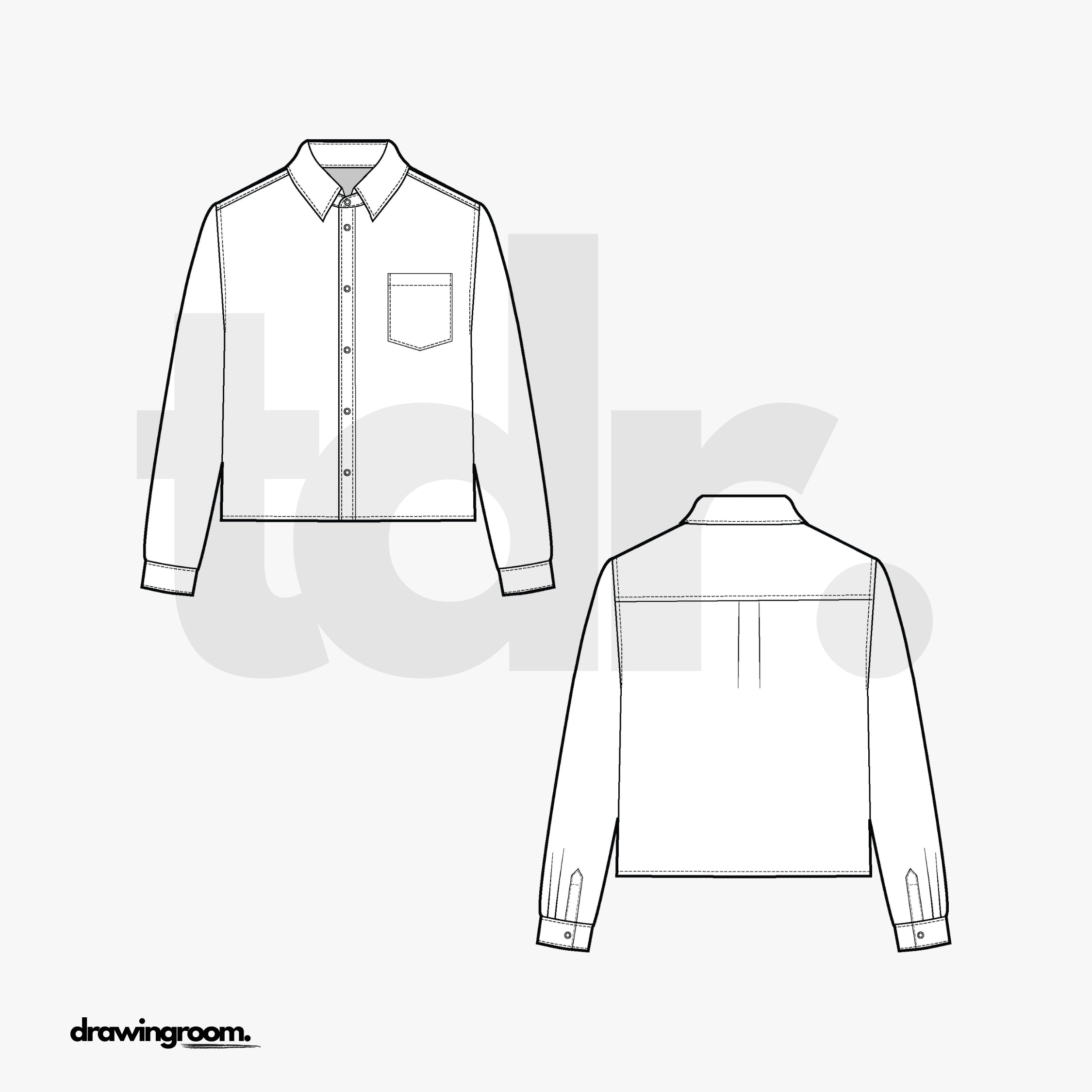 Slim Fit Cropped Long Sleeve Button Up Shirt - Flat Mockup Vector