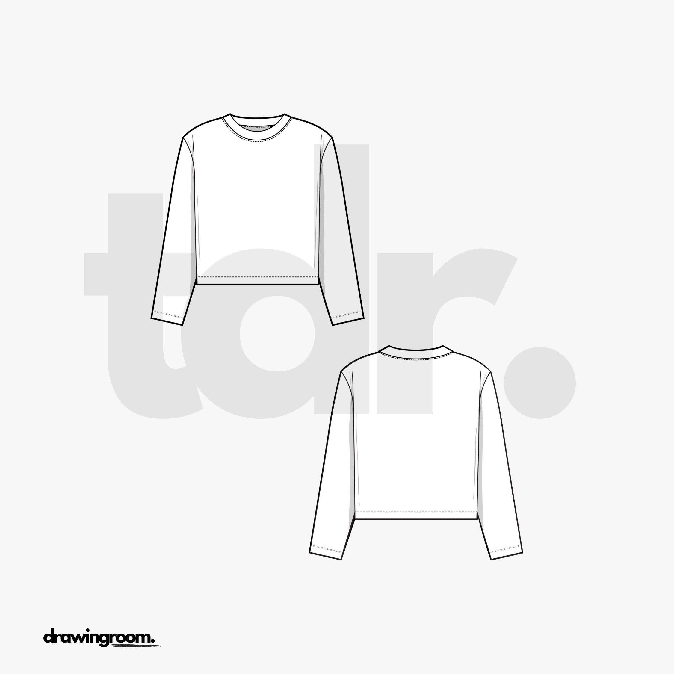 Slim Fit Cropped Long Sleeve T-Shirt - Flat Mockup Vector