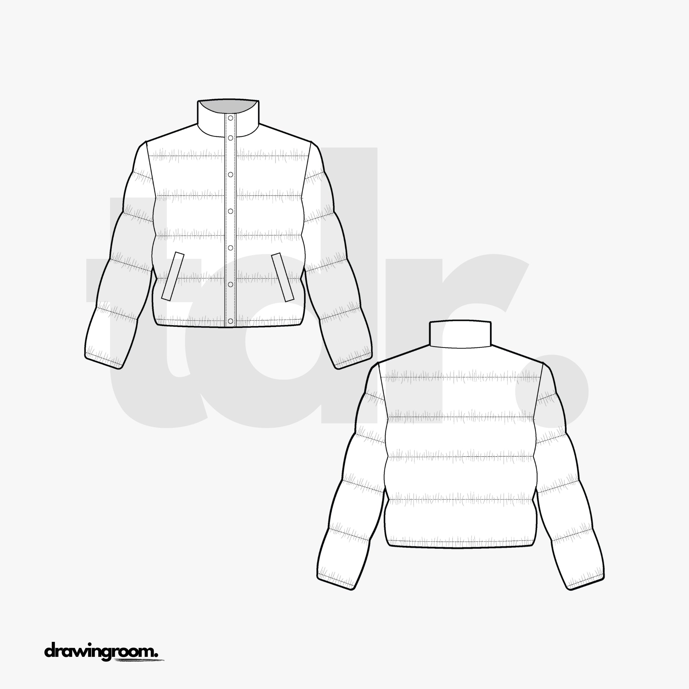 Slim Fit Cropped Puffer Jacket - Flat Mockup Vector