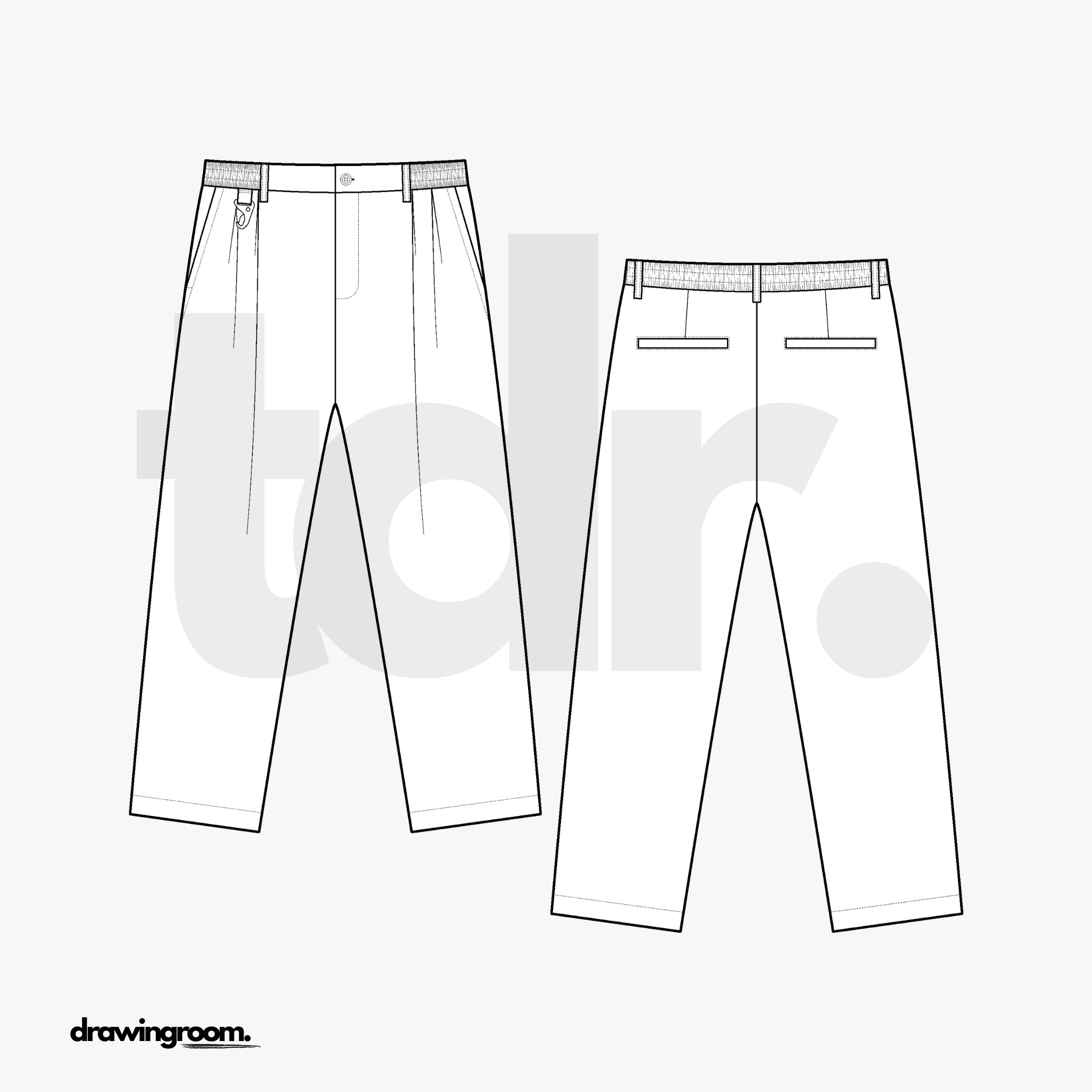 Slim Fit Cropped Trousers with Elastic Waistband - Flat Mockup Vector