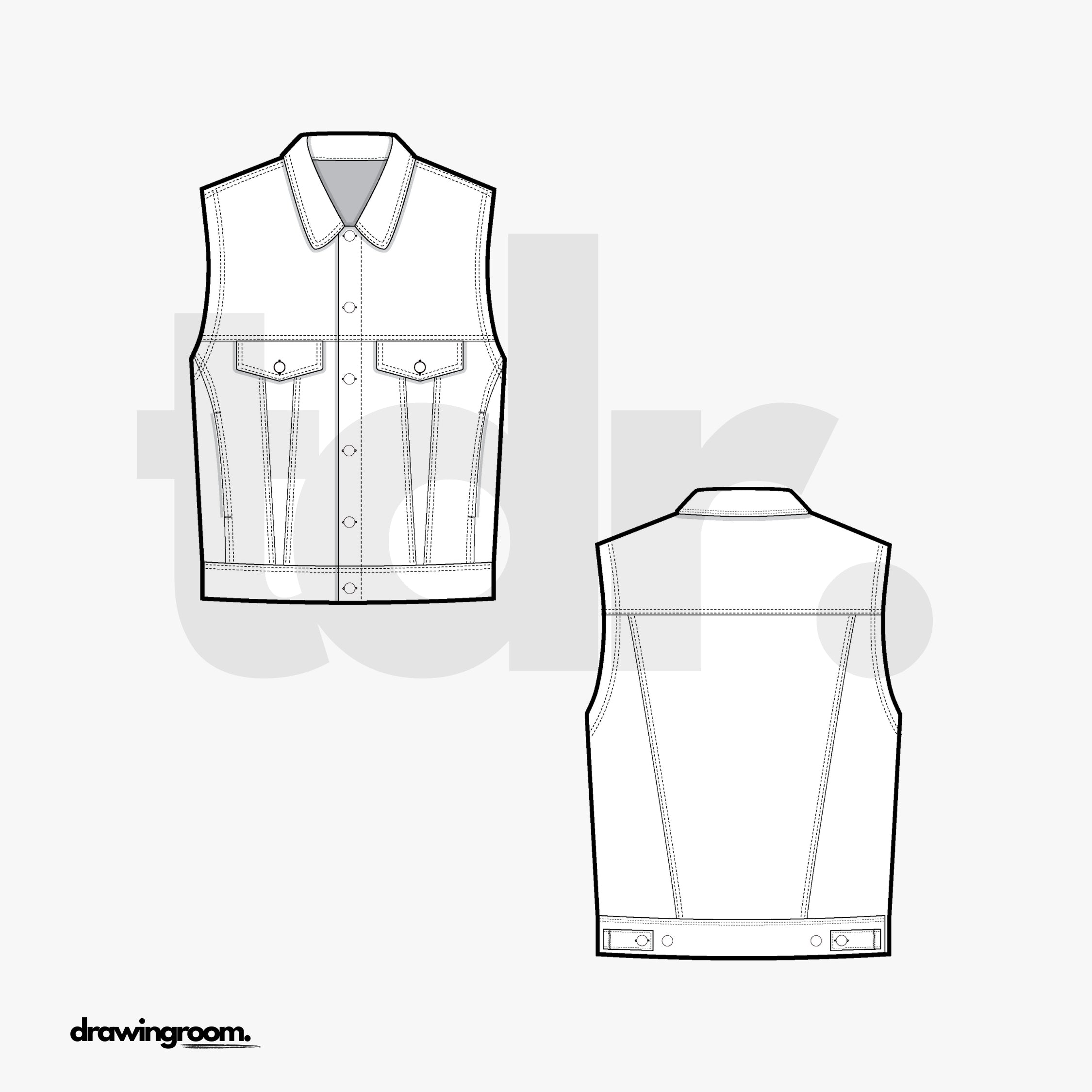 Slim Fit Denim Vest - Flat Mockup Vector