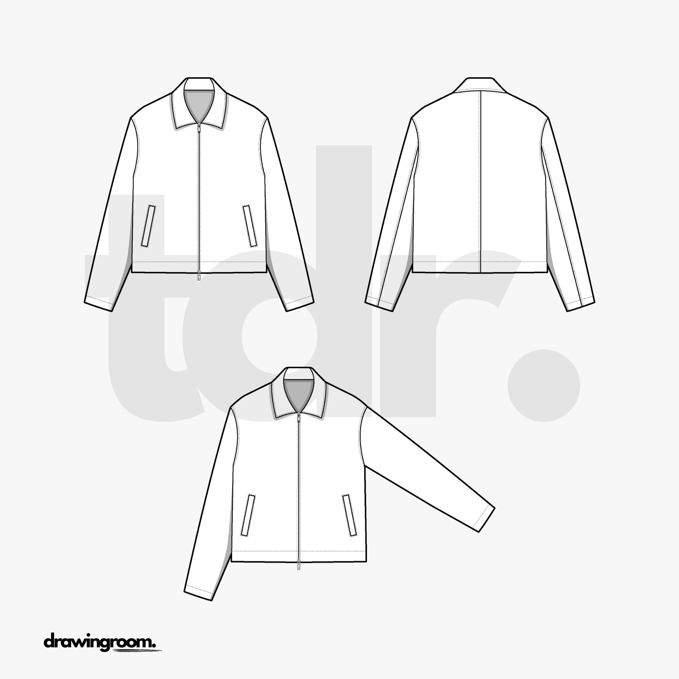 Slim Fit Double End Zipper Jacket with Welt Pockets - Flat Mockup Vector