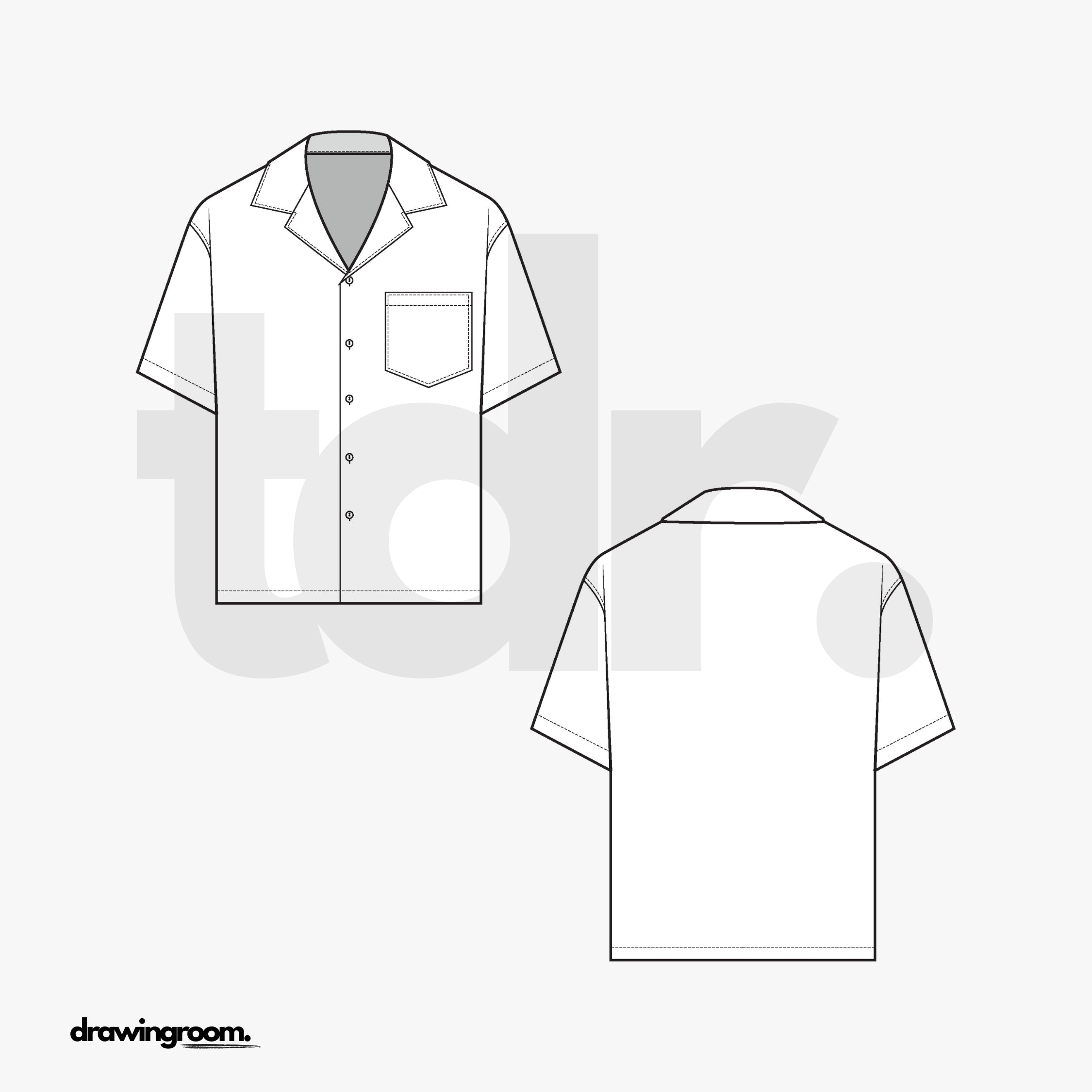 Slim Fit Short Sleeve Button Up with Drop Shoulder Sleeve - Flat Mockup Vector