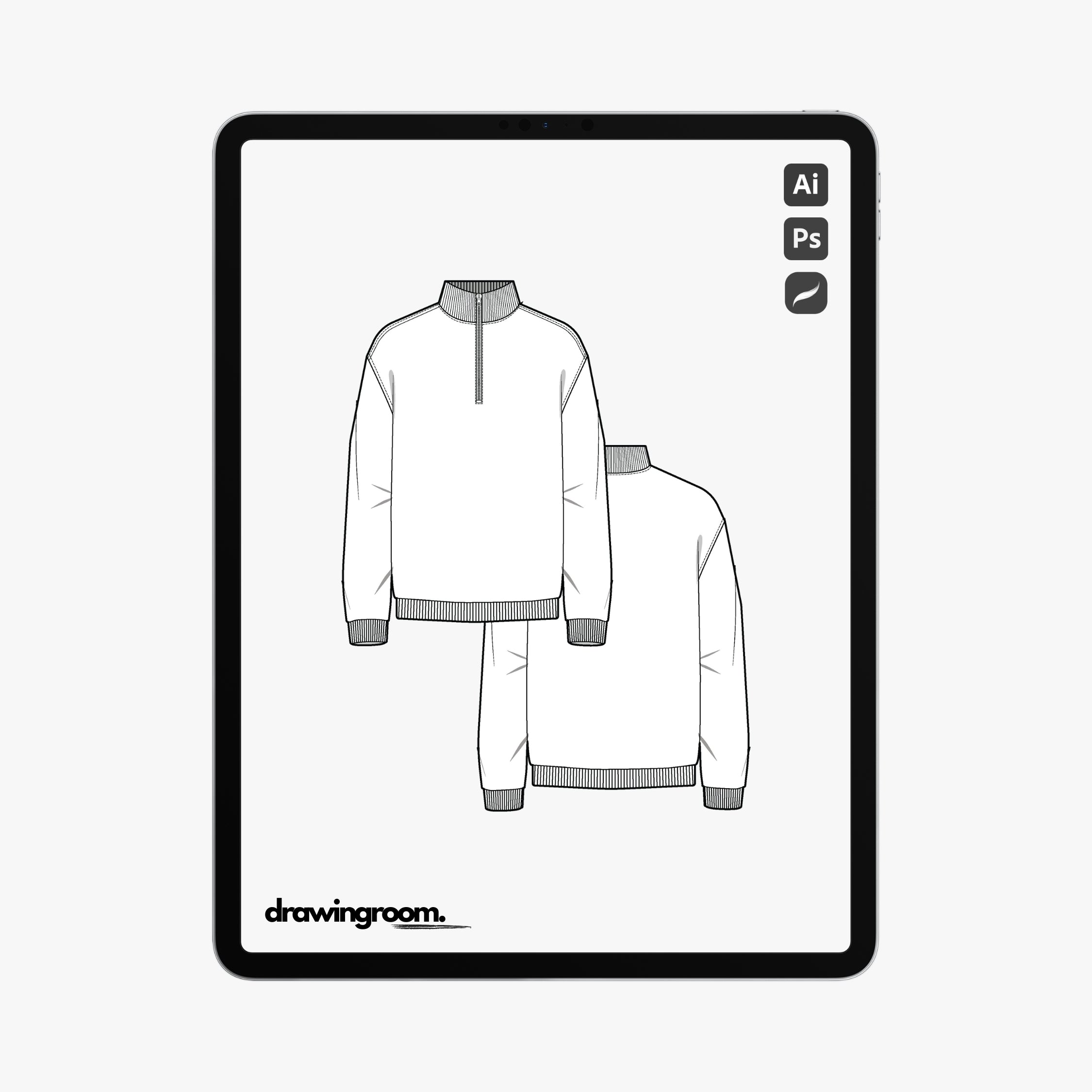 Slim Fit Half Zip Long Sleeve Pullover Sweater - Flat Mockup Vector