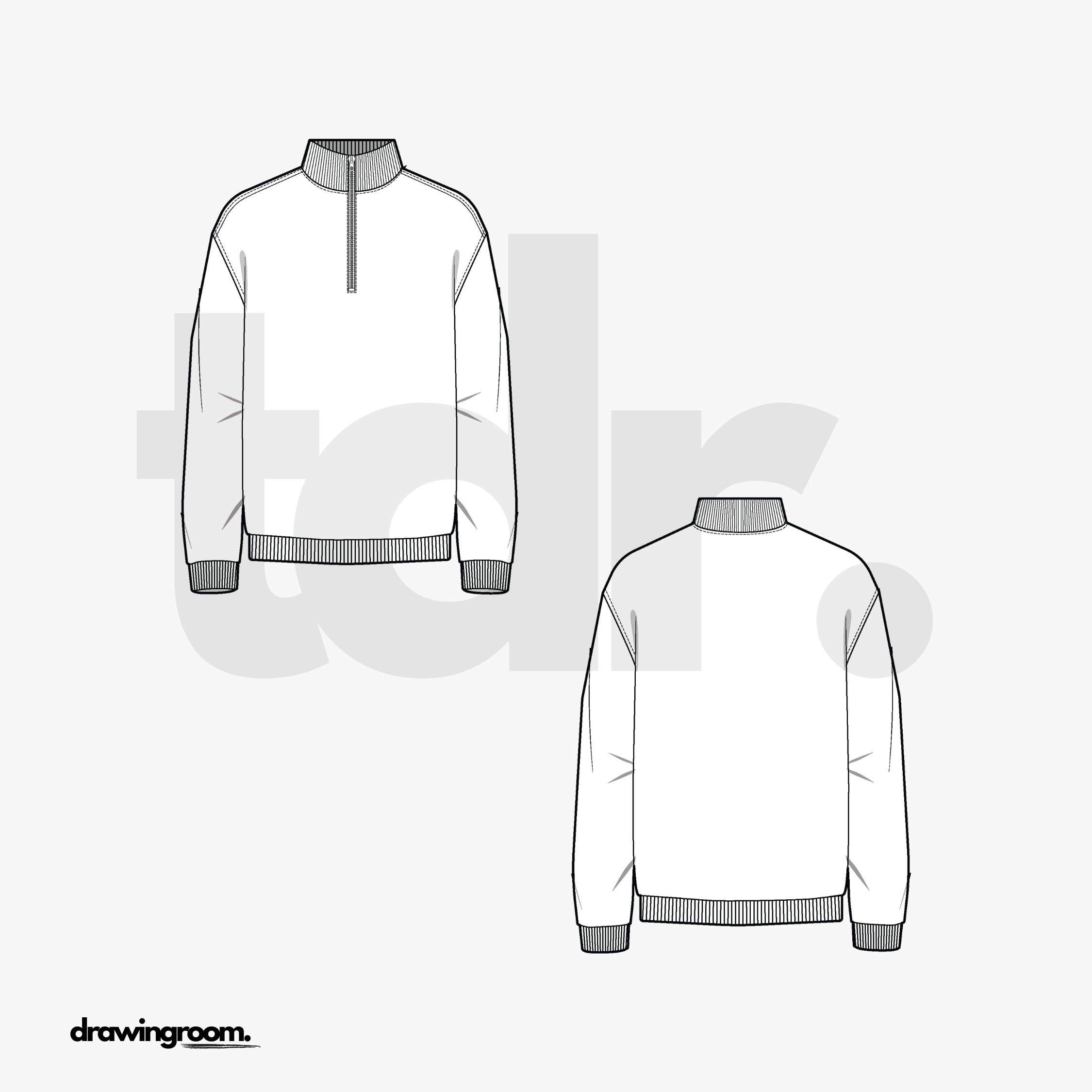 Slim Fit Half Zip Long Sleeve Pullover Sweater - Flat Mockup Vector