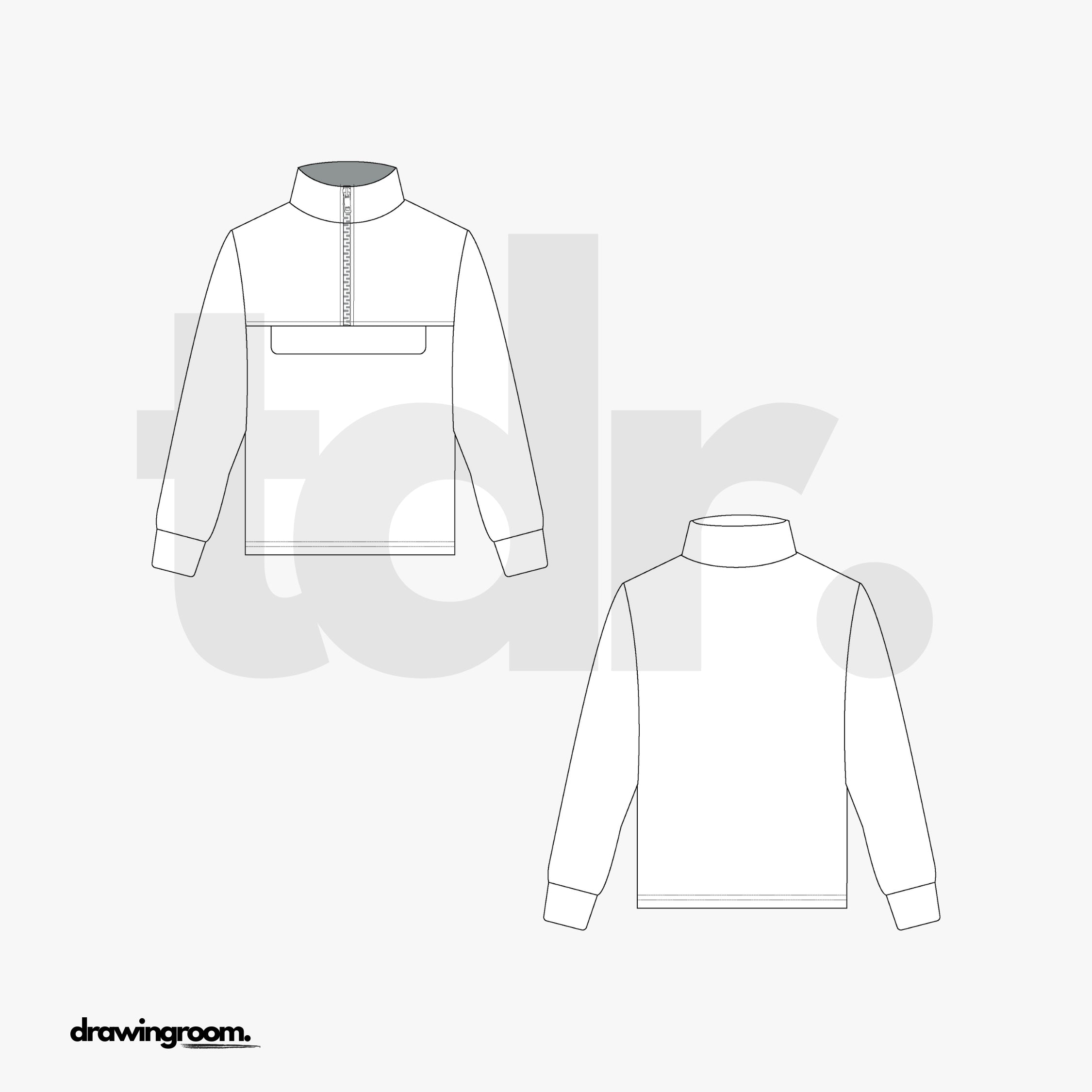 Slim Fit Half Zip Long Sleeve Pullover Sweater with Kangaroo Pocket - Flat Mockup Vector