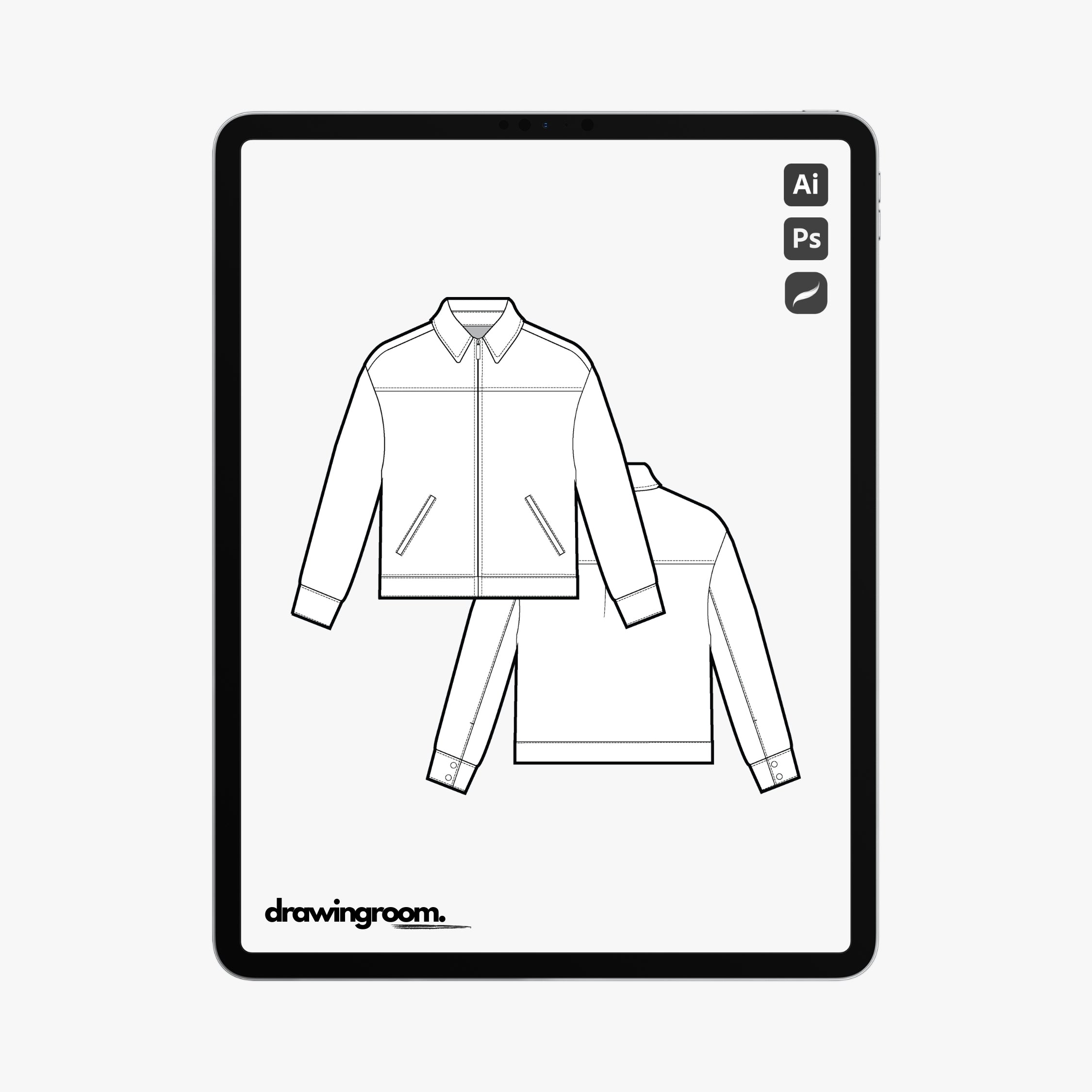 Slim Fit Harrington Jacket with Yoke - Flat Mockup Vector