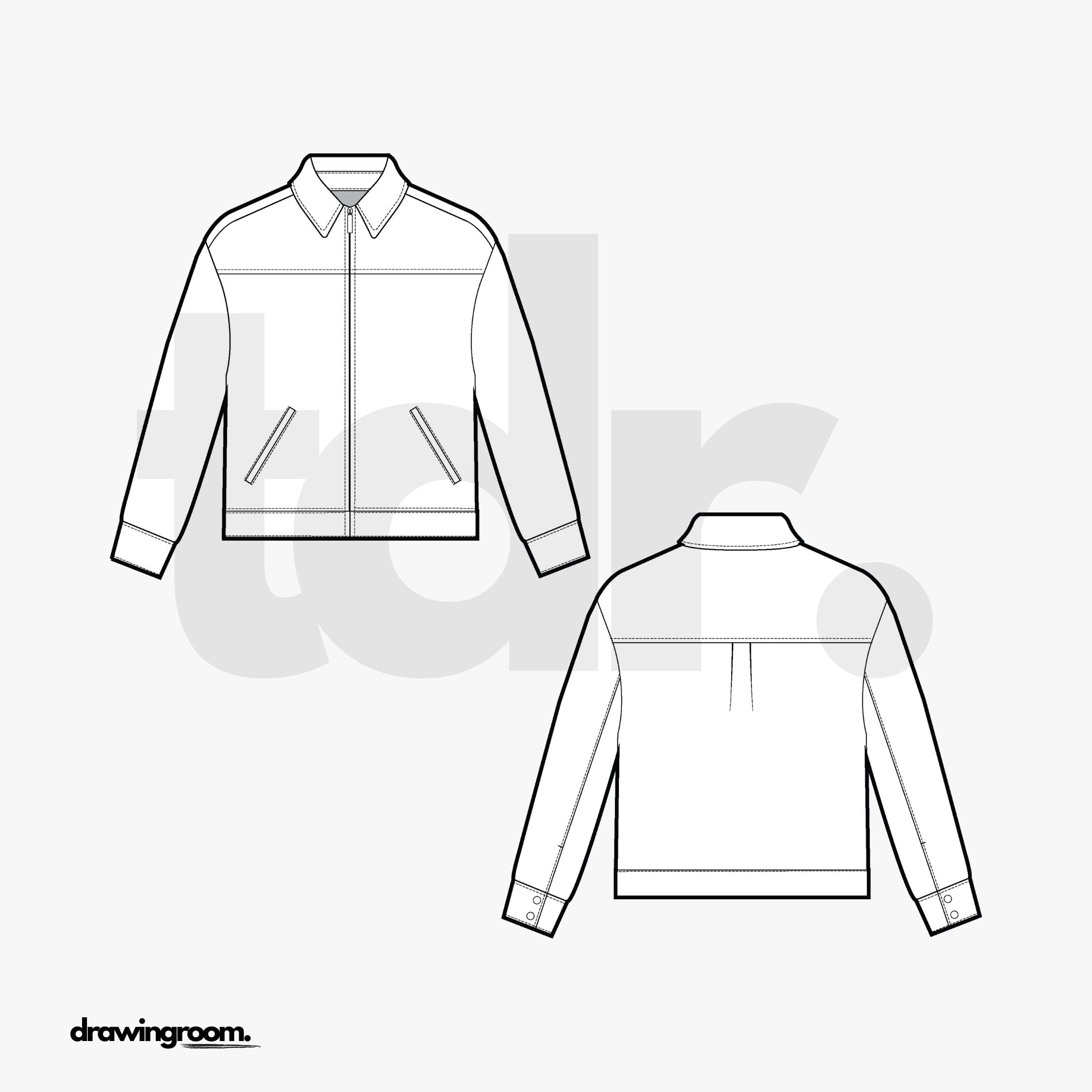 Slim Fit Harrington Jacket with Yoke - Flat Mockup Vector