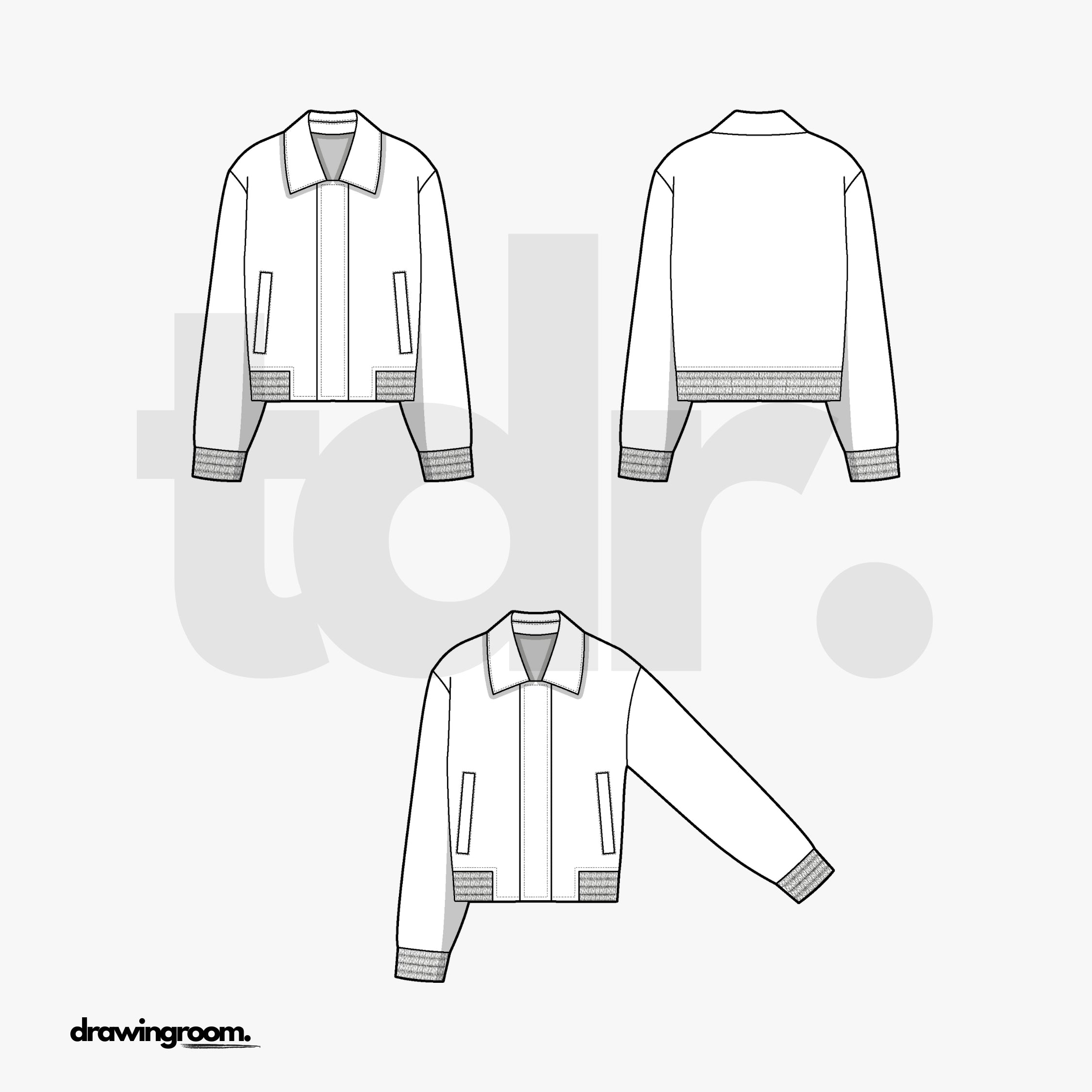 Slim Fit Jacket with Welt Pockets and Elastic Hem and Cuffs - Flat Mockup Vector