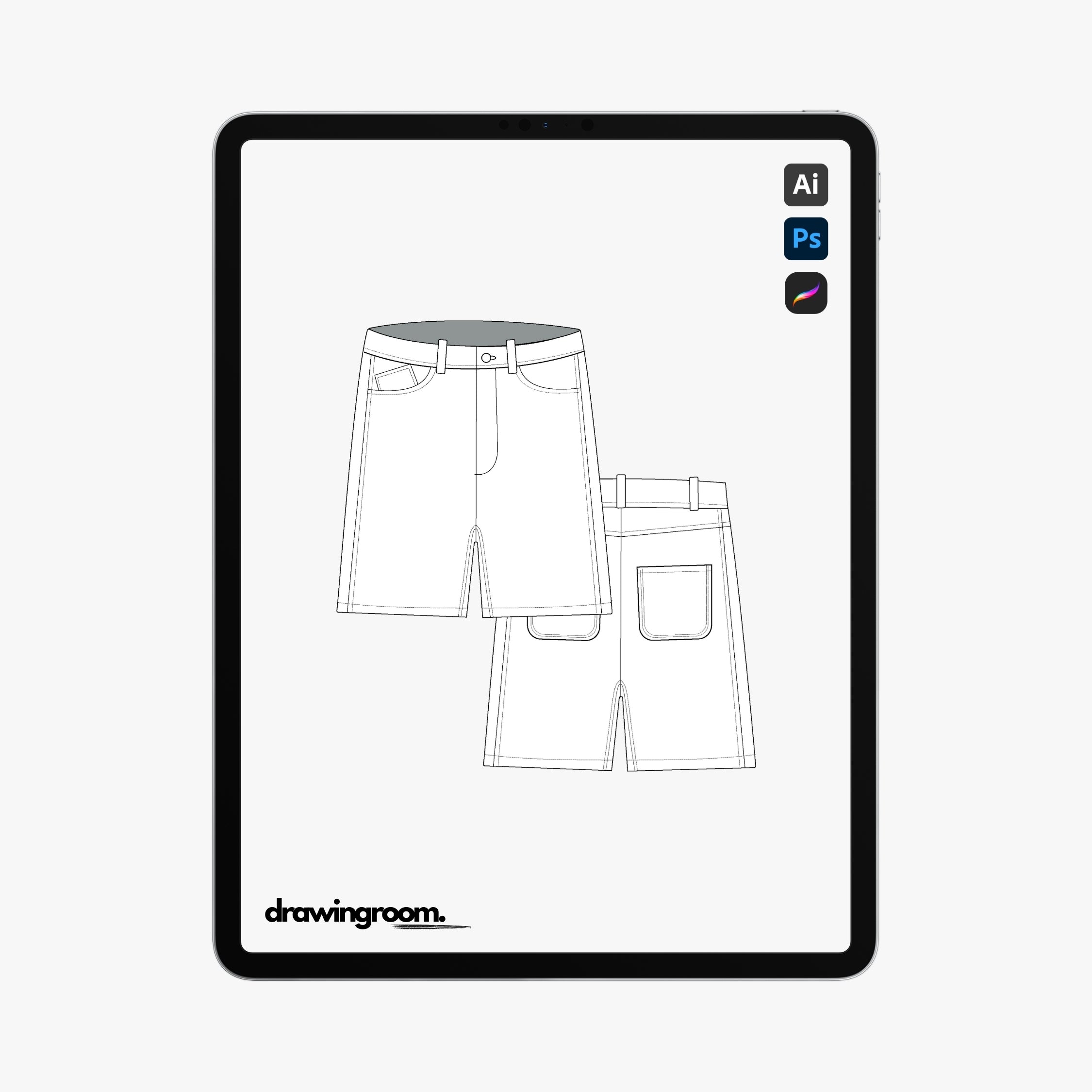 Slim Fit Jean Shorts - Flat Mockup Vector