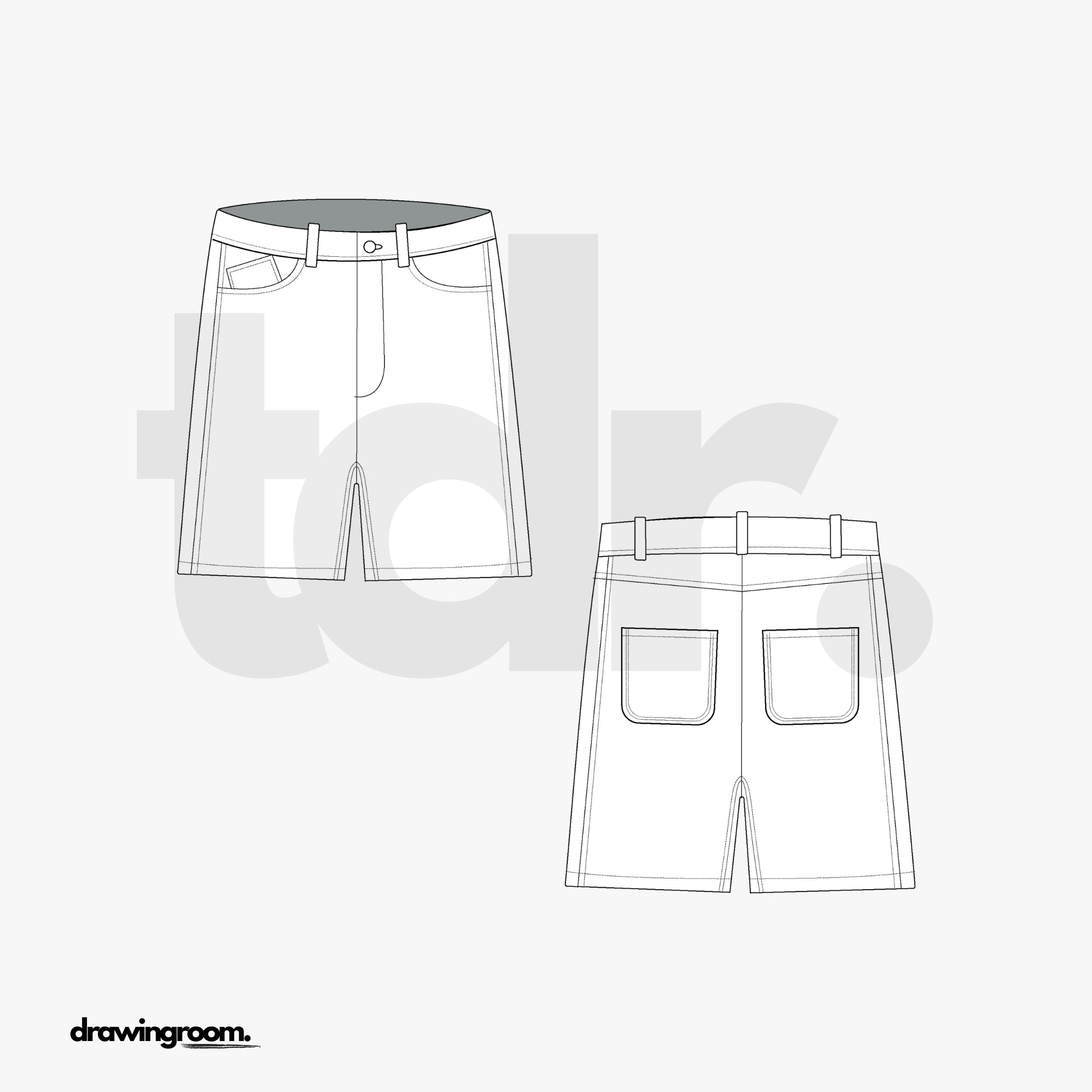 Slim Fit Jean Shorts - Flat Mockup Vector