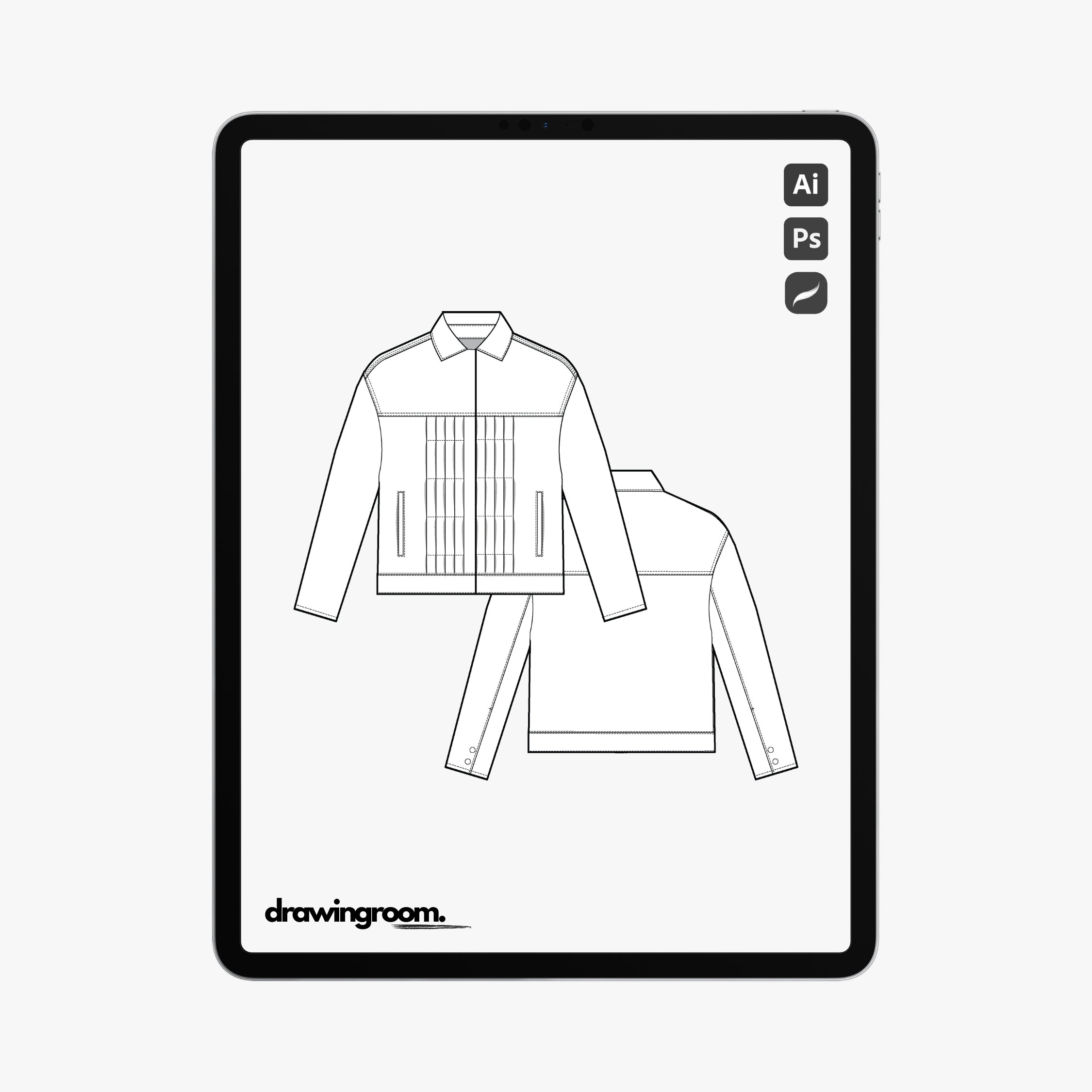 Slim Fit Leather Jacket with Pleating - Flat Mockup Vector