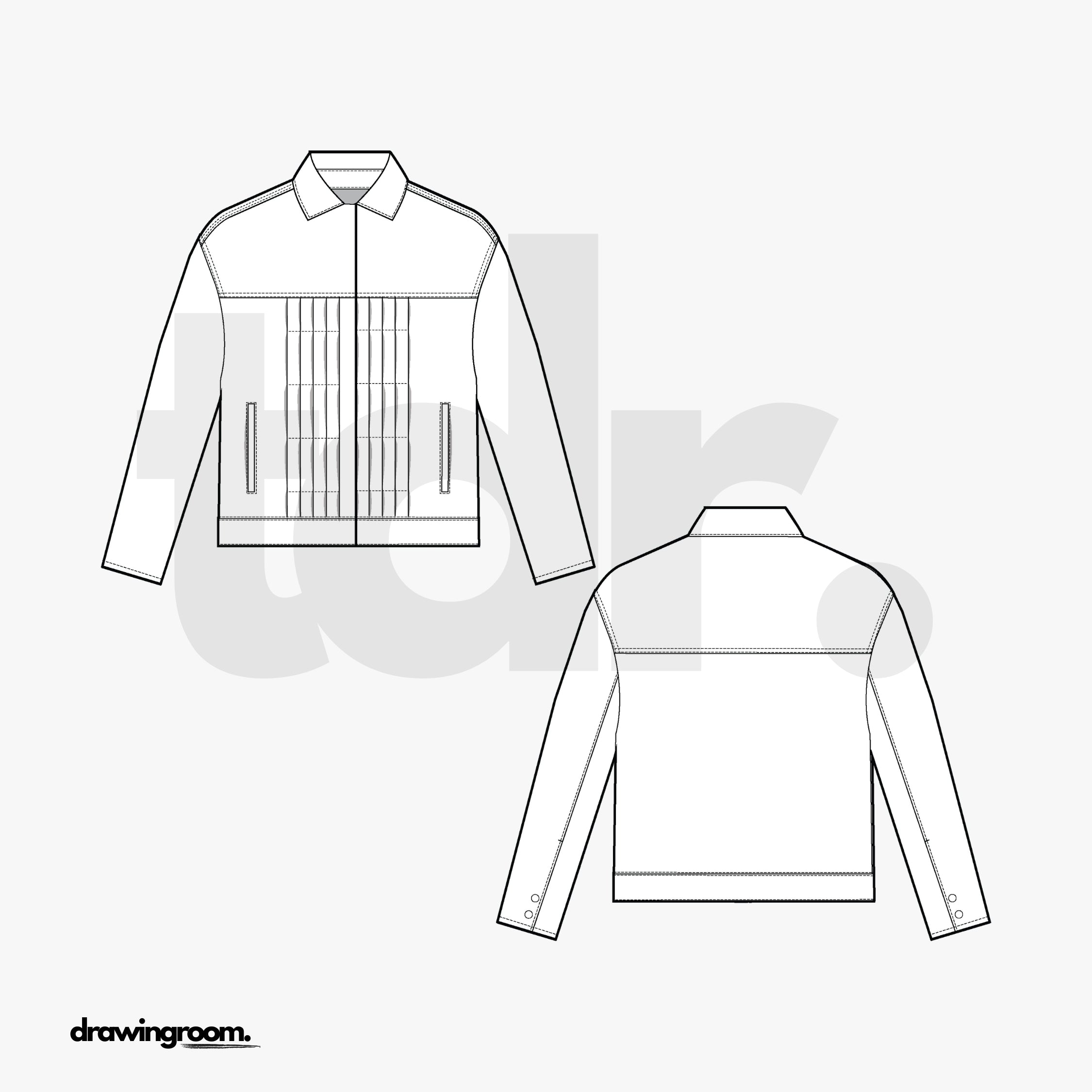 Slim Fit Leather Jacket with Pleating - Flat Mockup Vector