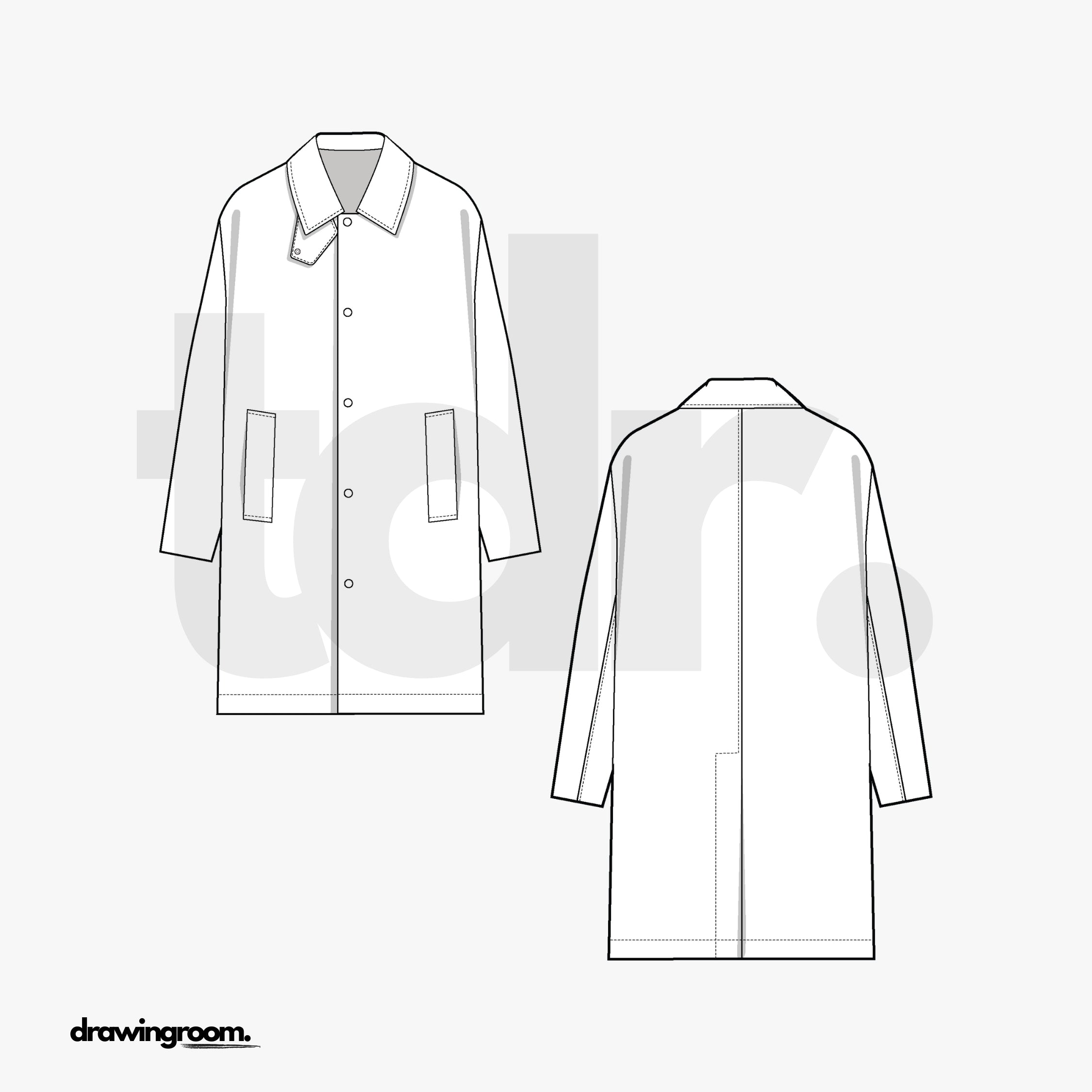 Slim Fit Long Coat - Flat Mockup Vector