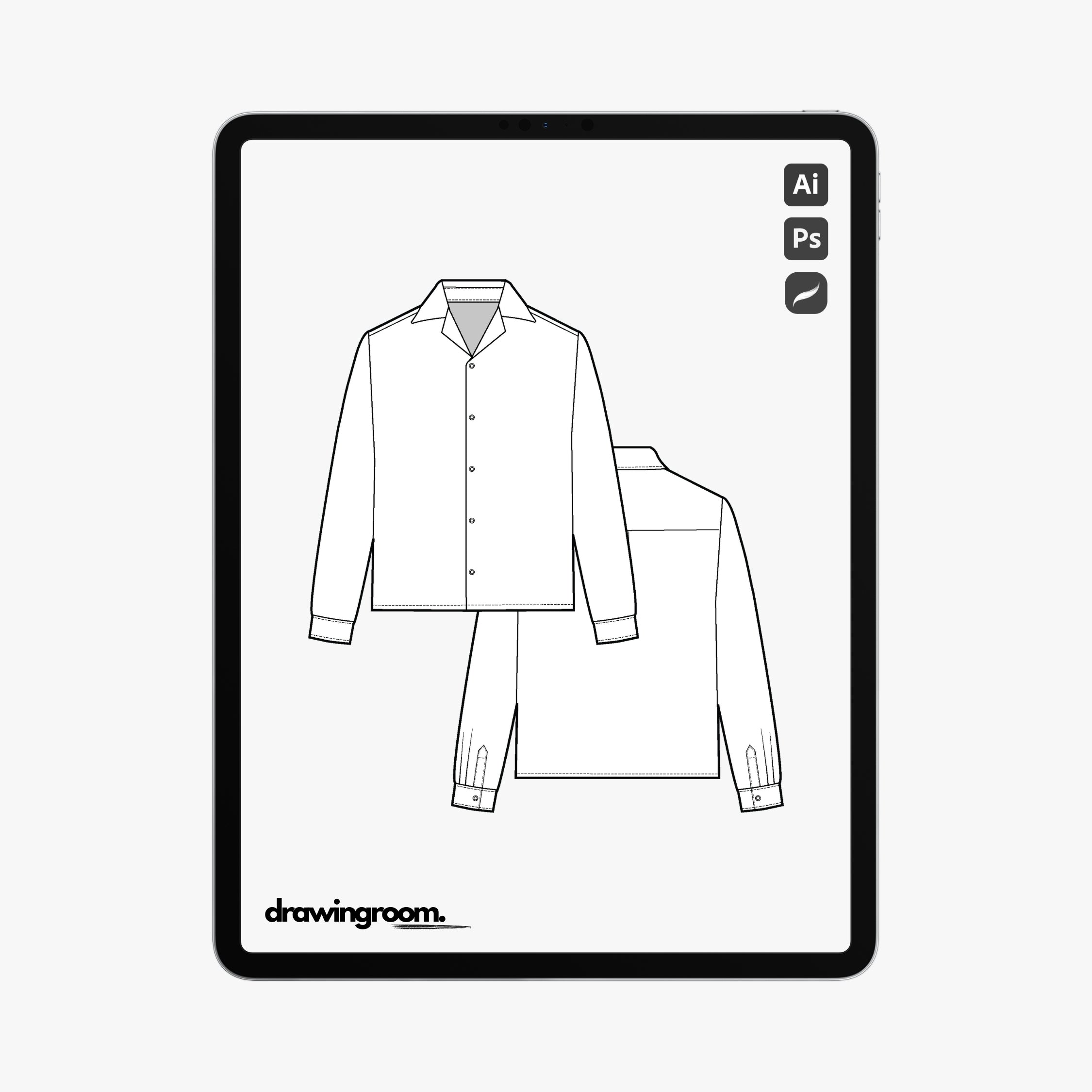 Slim Fit Long Sleeve Button Up Shirt - Flat Mockup Vector