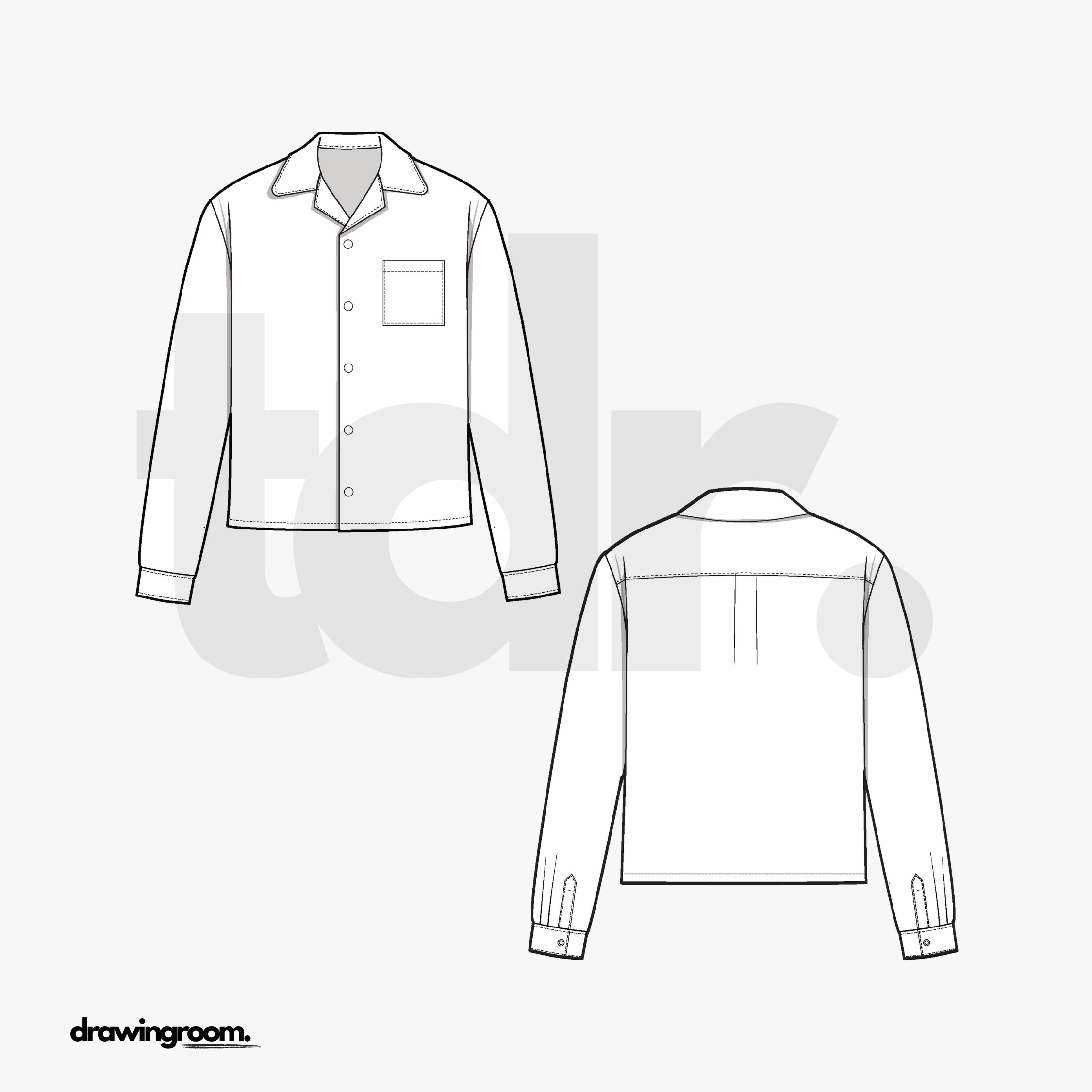 Slim Fit Long Sleeve Button Up Shirt with Front Pocket - Flat Mockup Vector