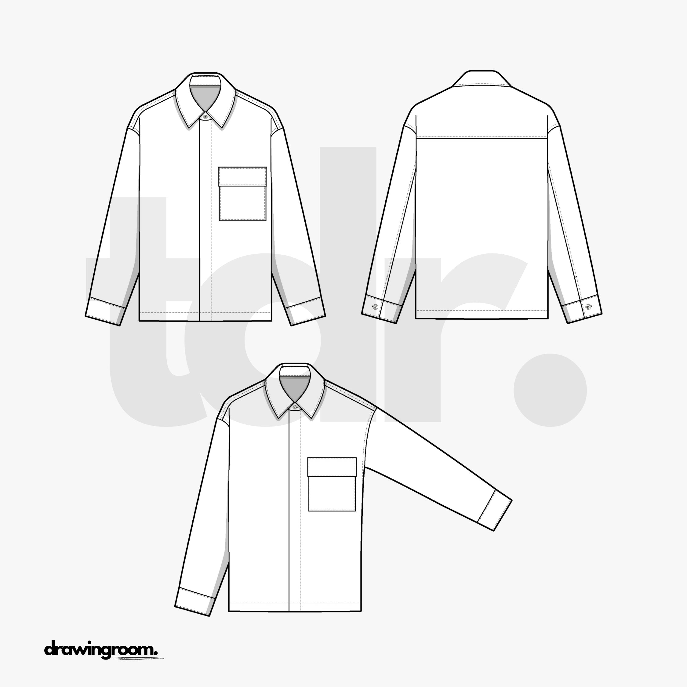 Slim Fit Long Sleeve Button Up Shirt with Hidden Button Placket - Flat Mockup Vector