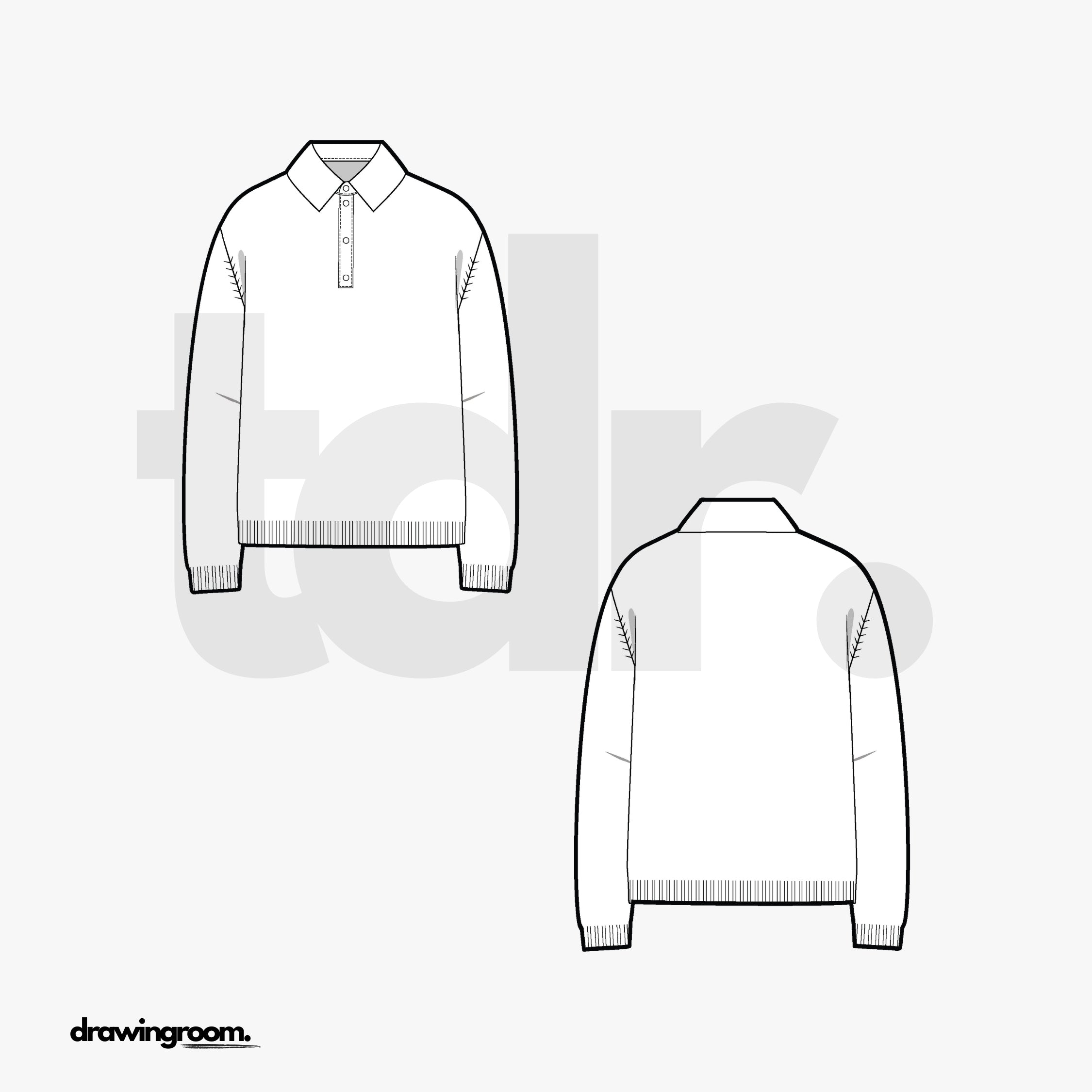 Slim Fit Long Sleeve Polo - Flat Mockup Vector