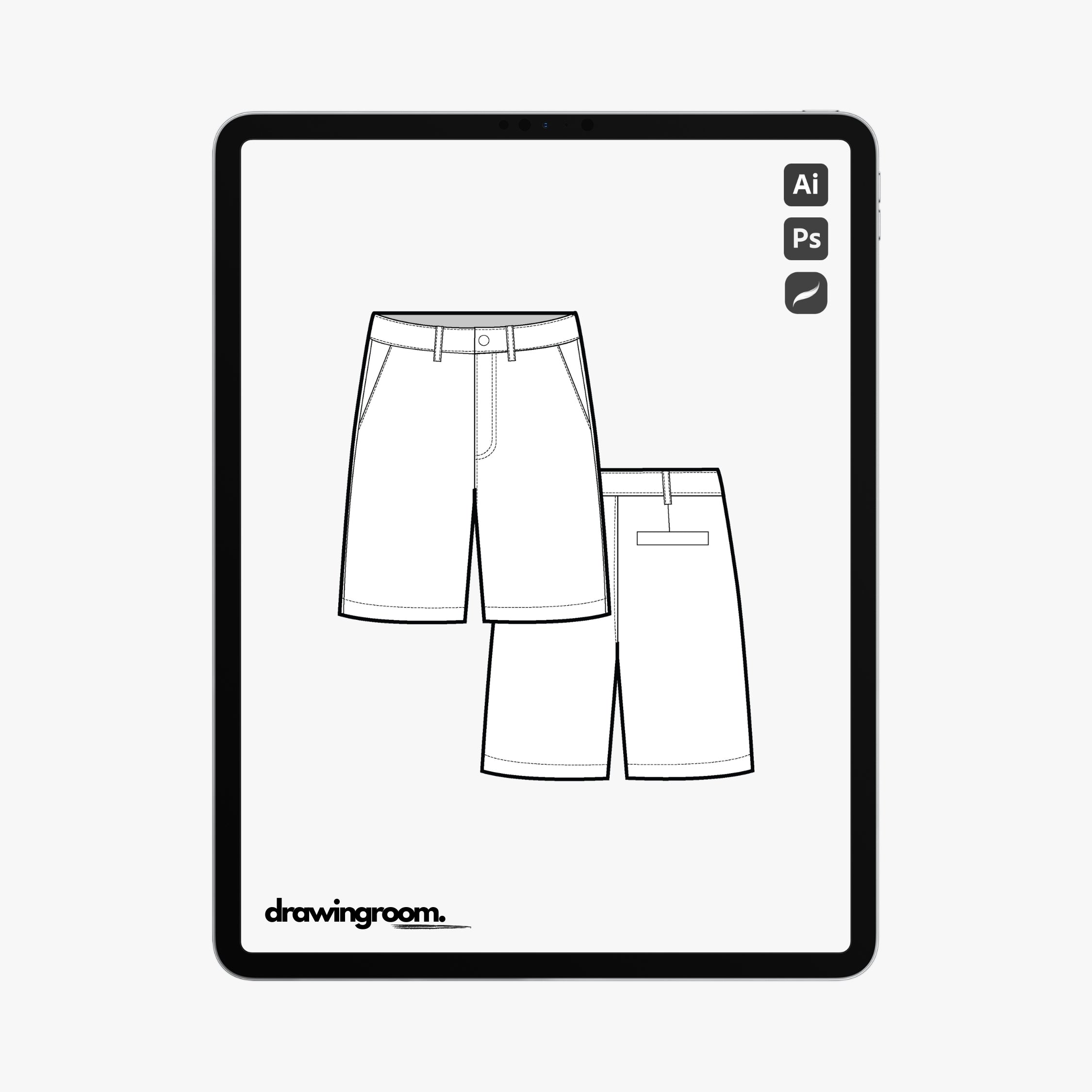 Slim Fit Long Trouser Shorts - Flat Mockup Vector