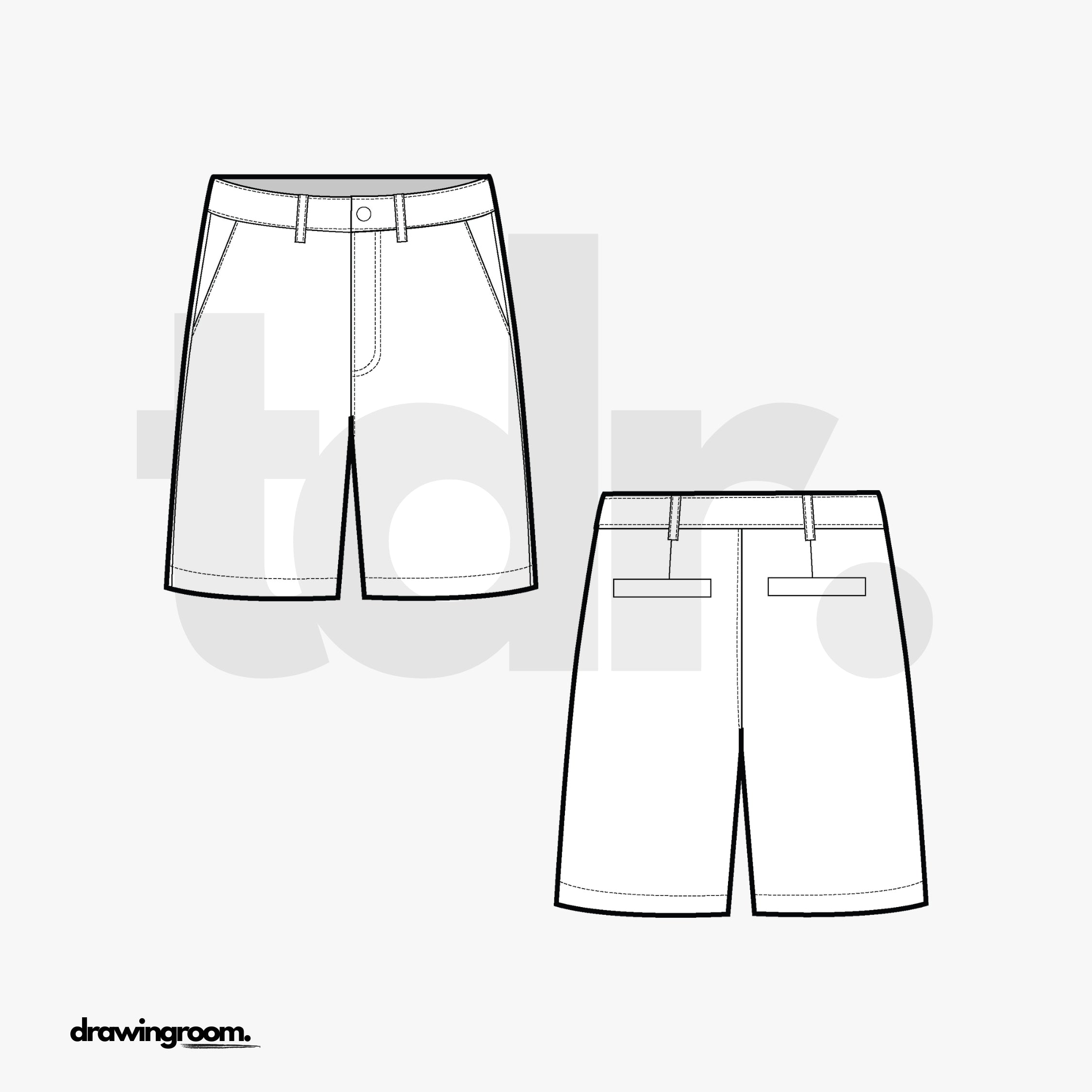 Slim Fit Long Trouser Shorts - Flat Mockup Vector