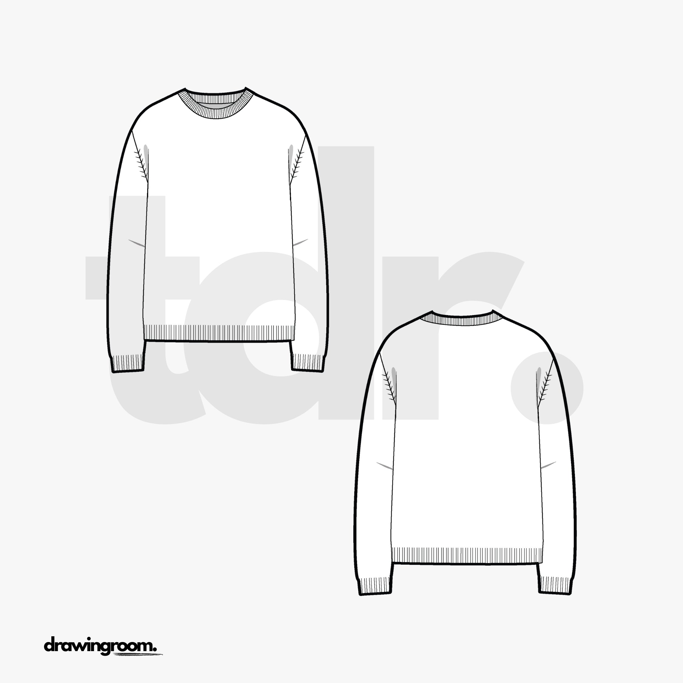 Slim Fit Pullover Crewneck with Neck, Hem and Cuff Ribbing - Flat Mockup Vector