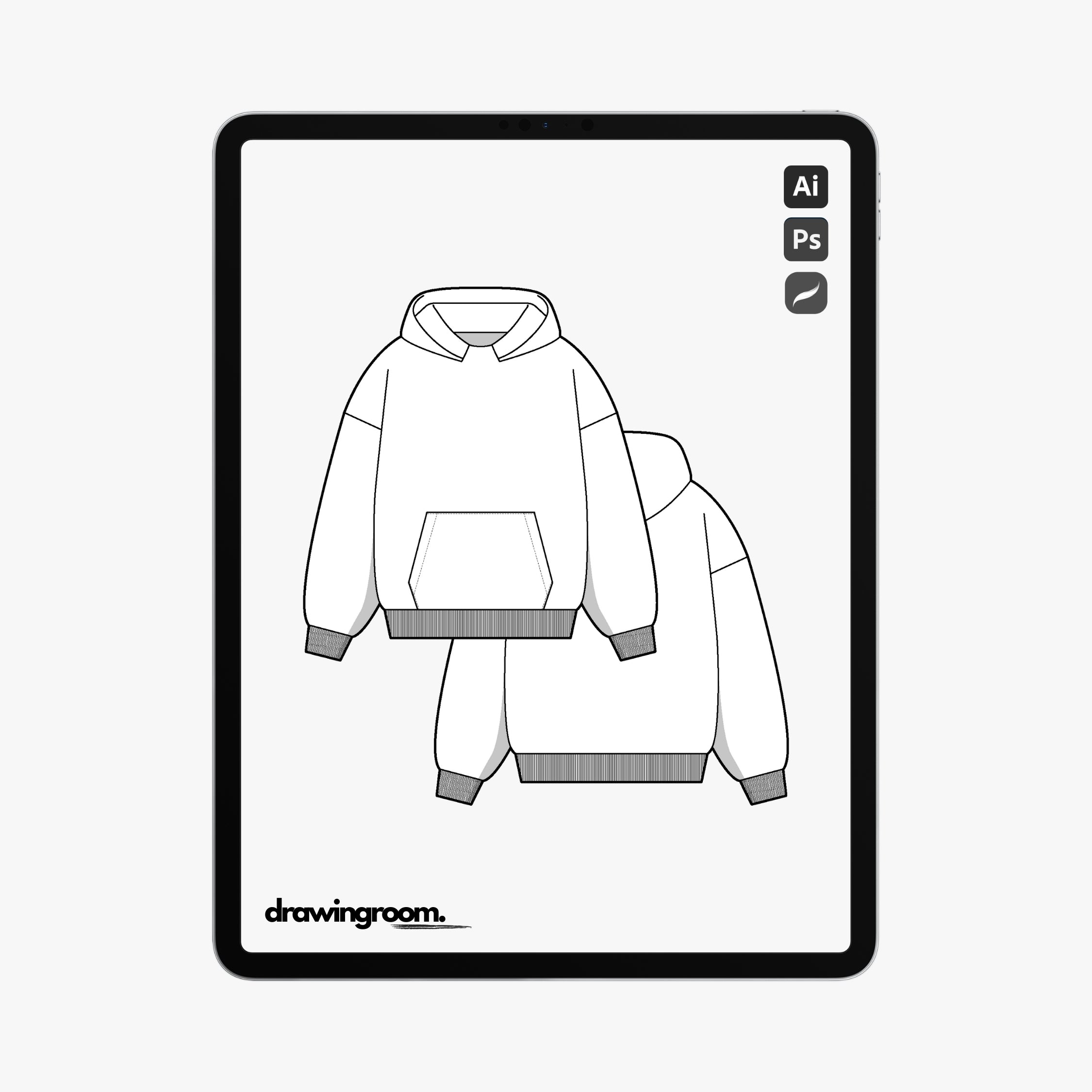 Slim Fit Pullover Hoodie with Pouch Pocket - Flat Mockup Vector