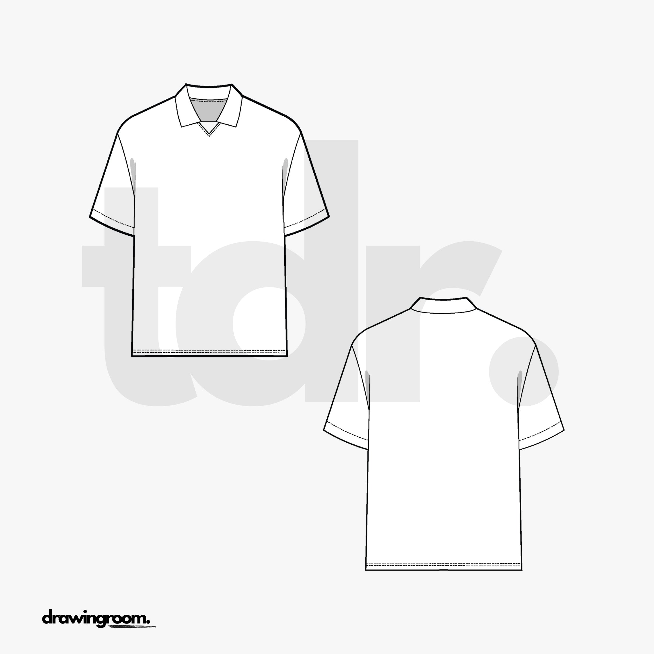 Slim Fit Short Sleeve Pullover Shirt with Collar - Flat Mockup Vector