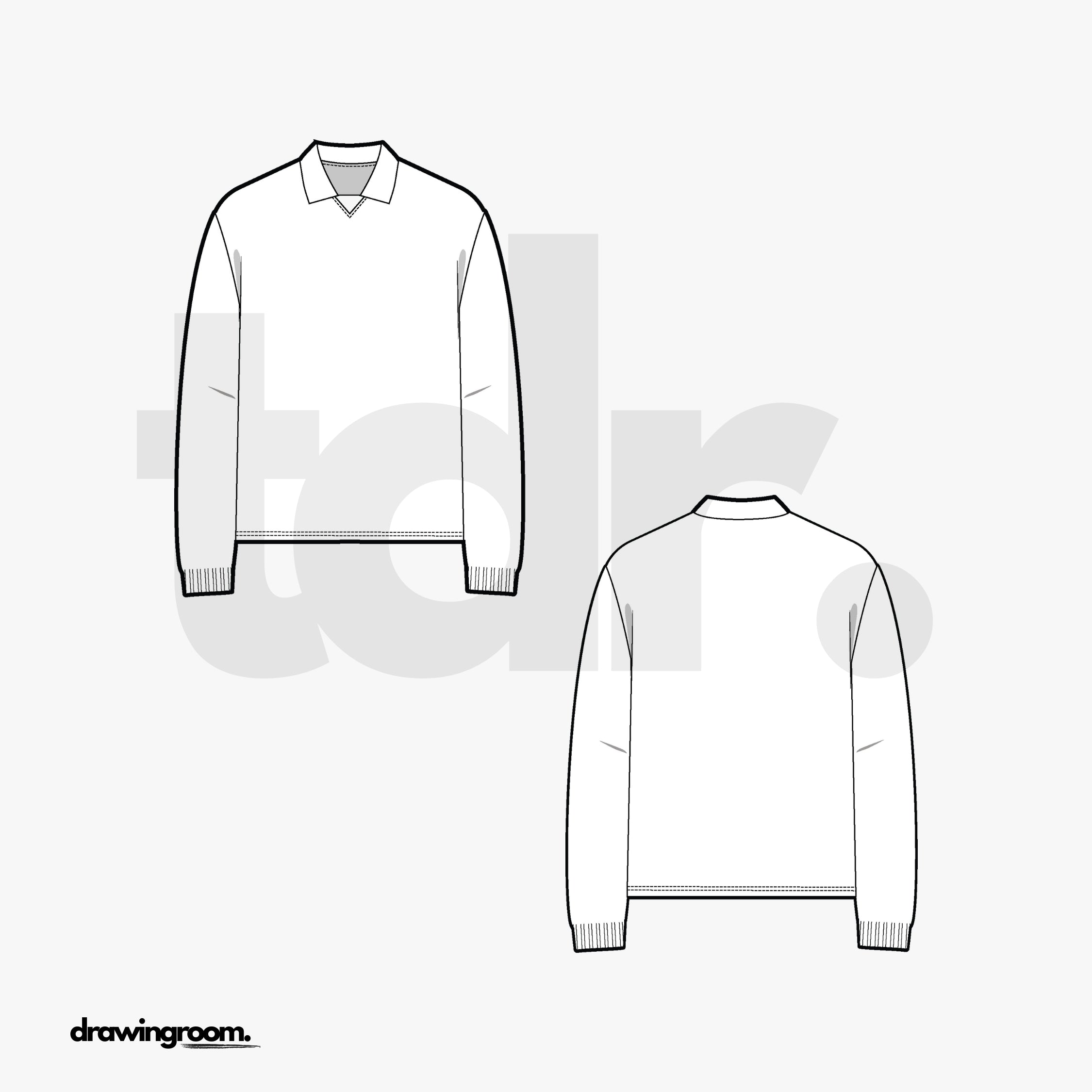 Slim Fit Long Sleeve Pullover Shirt with Collar - Flat Mockup Vector