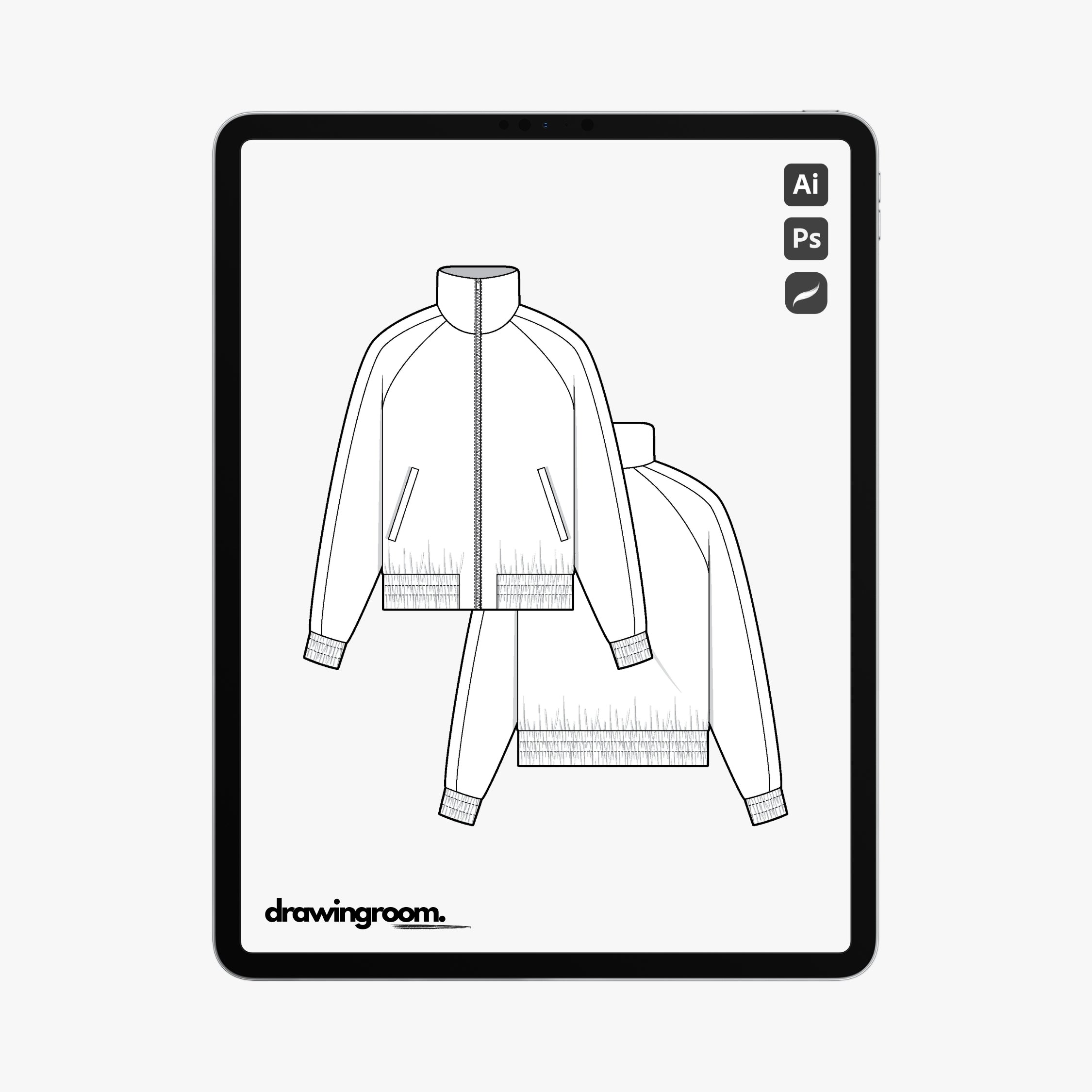 Slim Fit Raglan Track Jacket - Flat Mockup Vector