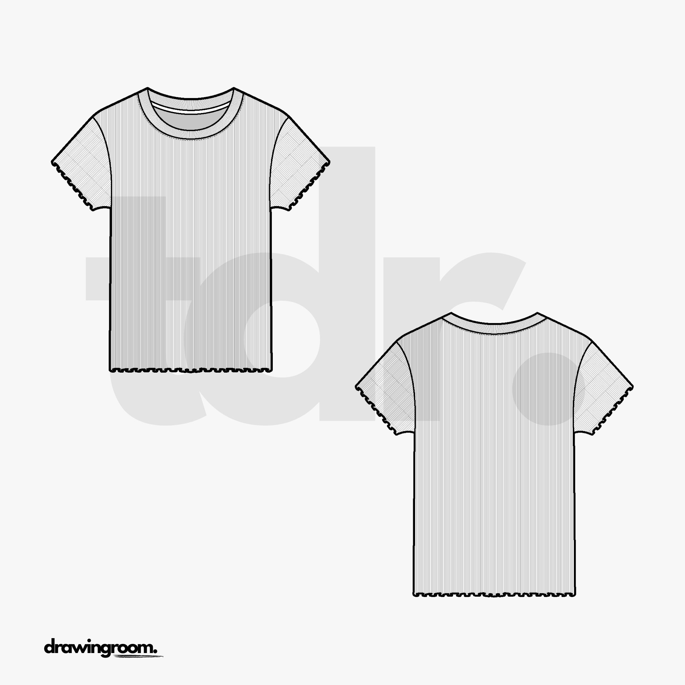 Slim Fit Ribbed Crewneck Shirt with Lettuce Hem and Cuff Finishing - Flat Mockup Vector