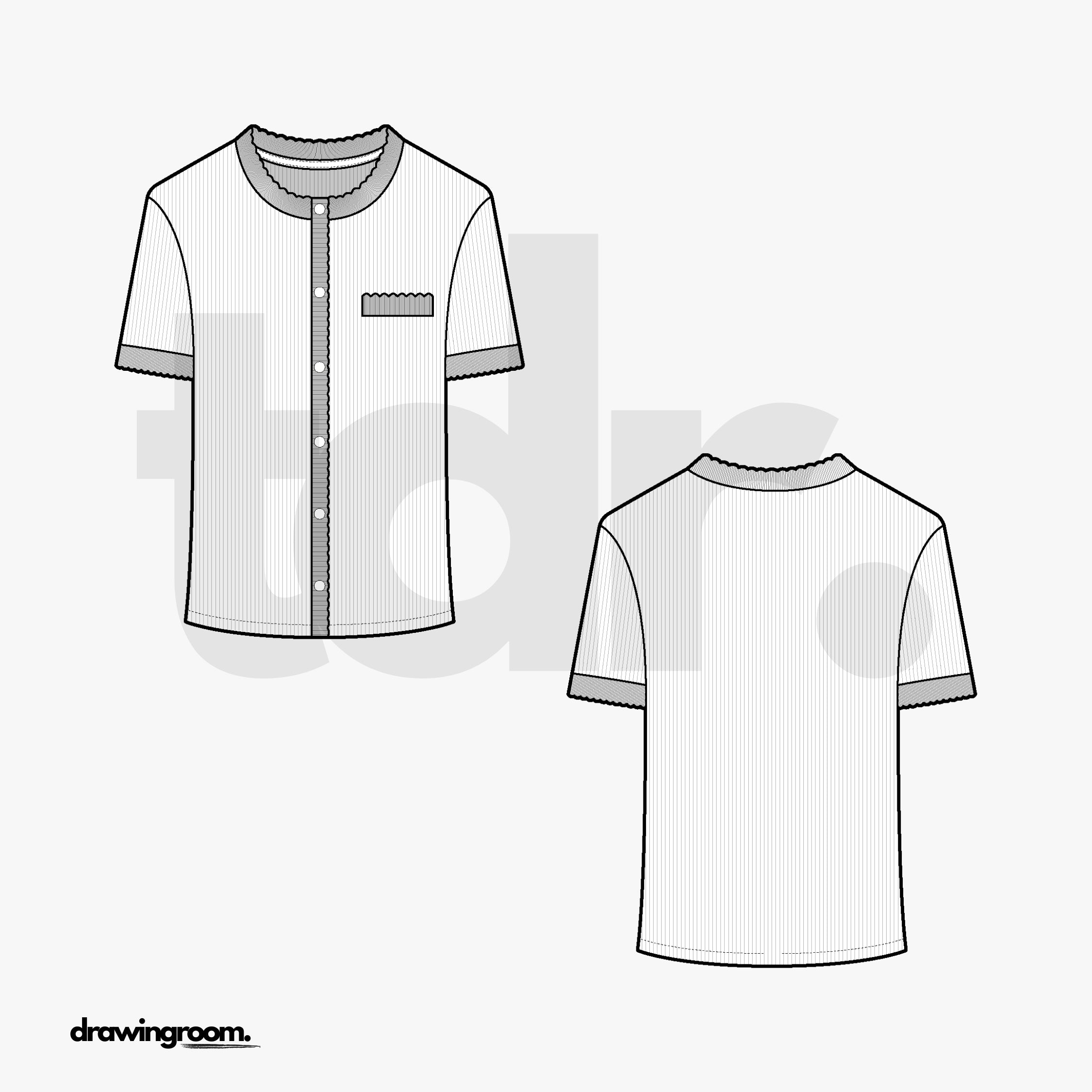 Slim Fit Ribbed Short Sleeve Button Up Shirt - Flat Mockup Vector