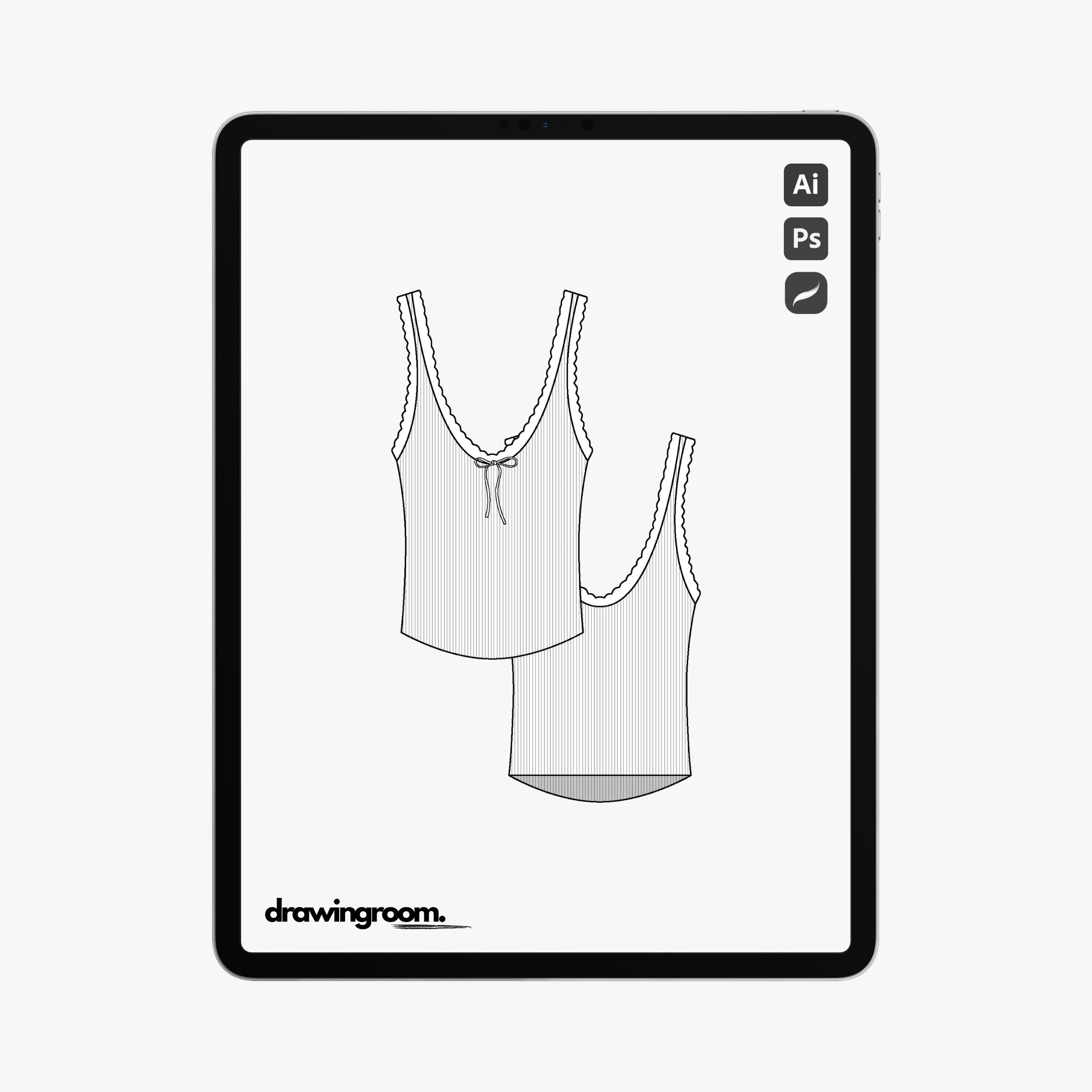 Slim Fit Ribbed Tank Top with Small Bow - Flat Mockup Vector